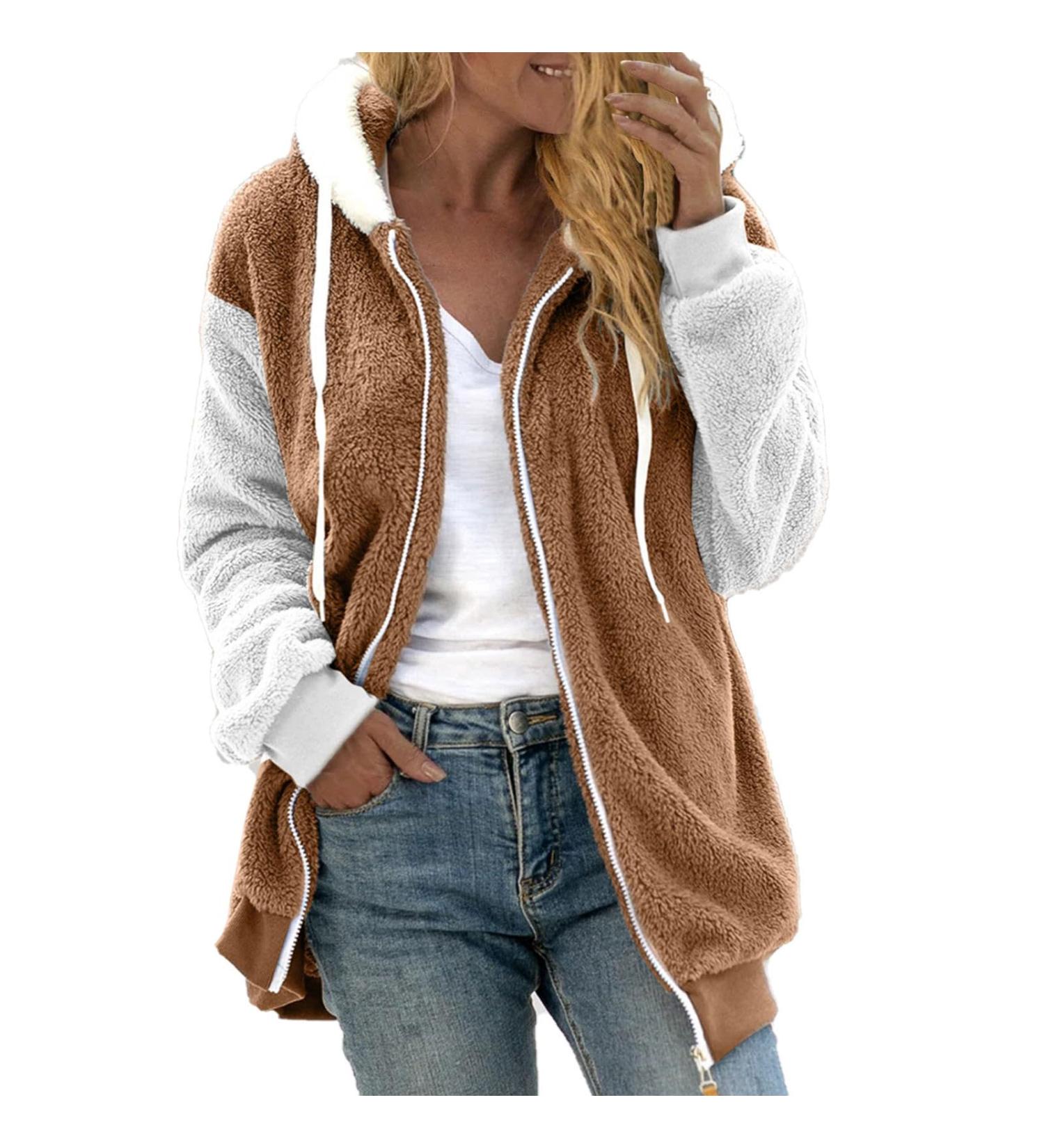 Buy Hanxiulin Women's Fleece Jacket - Warm Lightweight Hooded Outdoor Coat in Khaki | Premium Cuddly Winter Jacket - Buy Online on GoSupps.com