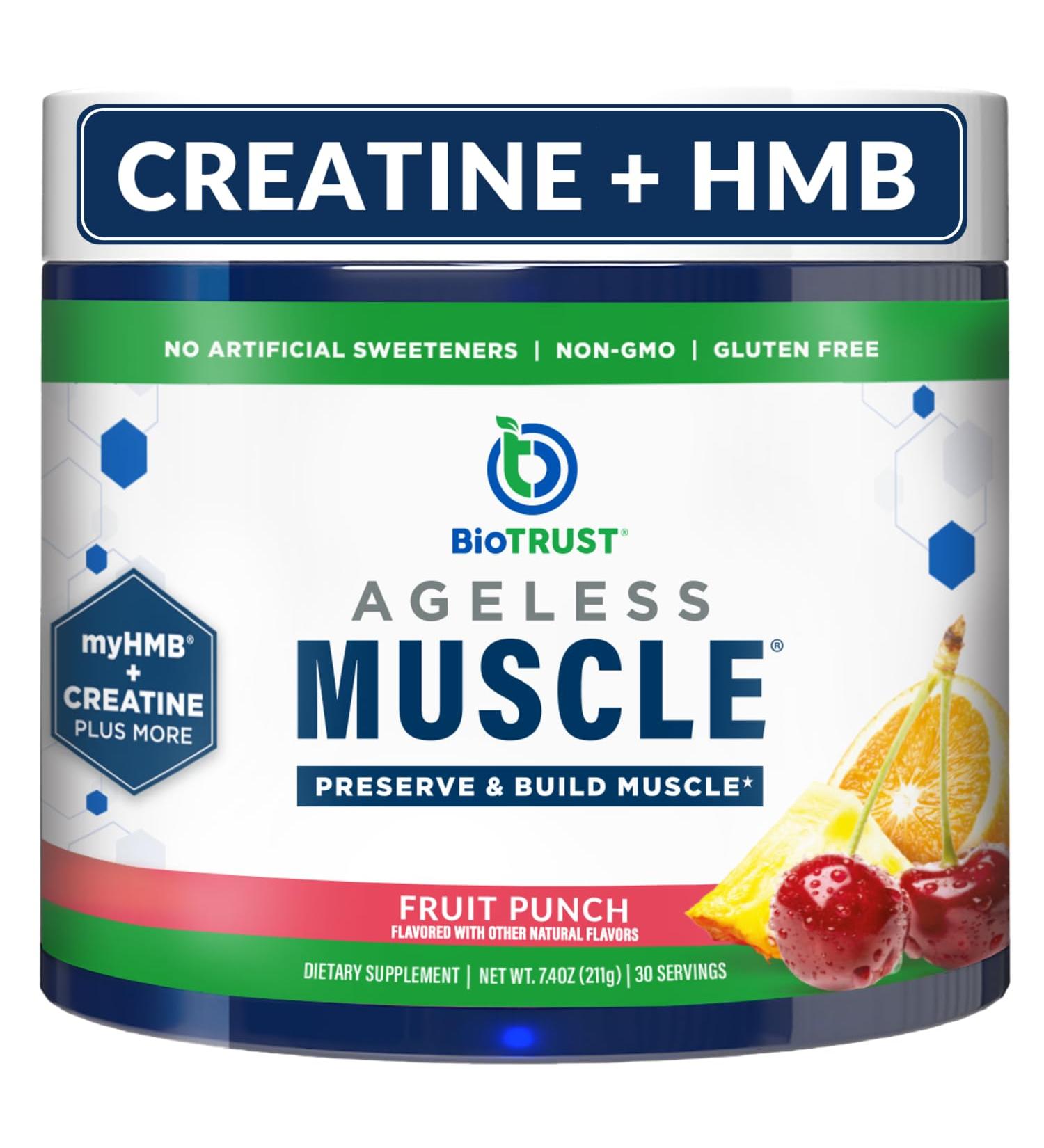 BioTrust Ageless Muscle Builder - Creatine HMB Powder with Vitamin D3 & Betaine for Muscle Preservation - Fruit Punch - 30 Servings - International Shipping Available - Buy Online on GoSupps.com
