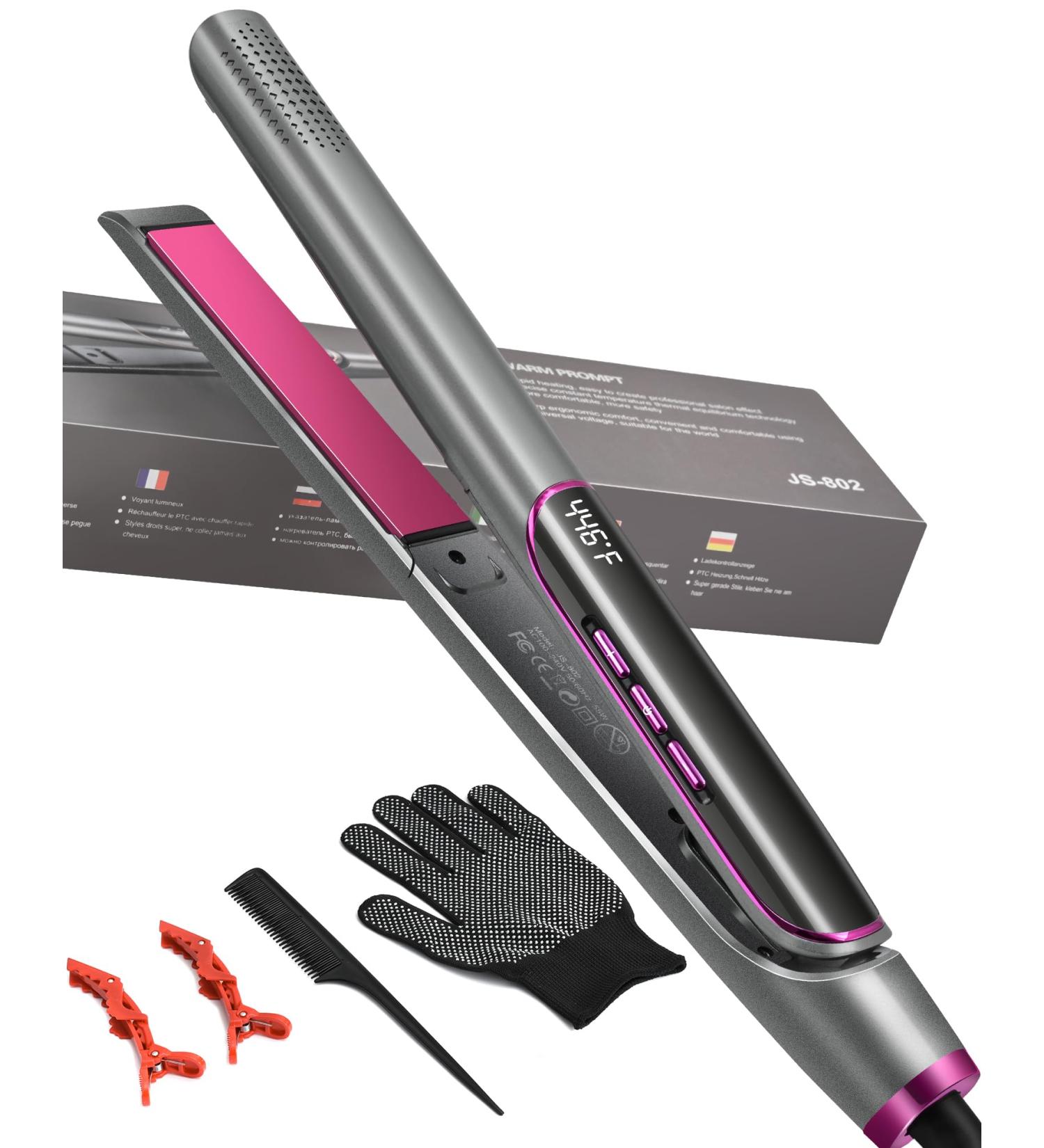 Buy 2 in 1 Hair Straightener & Curler - Professional Flat Iron with Negative Ion Technology LED Display Frizz Control - Grey Pink Finish for Salon-Quality Styling - Buy Online on GoSupps.com
