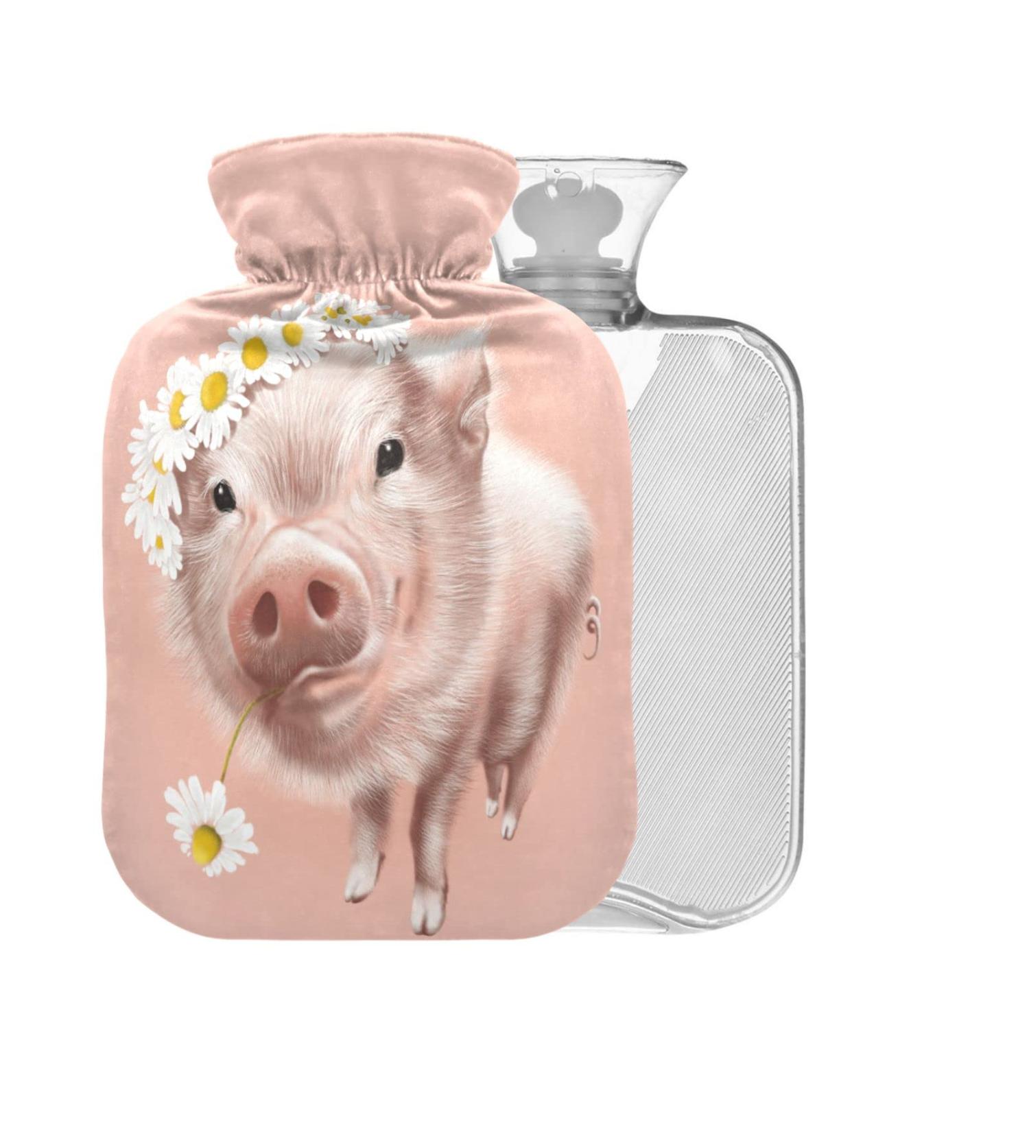 Hot Water Bottle with Cover - 1L Pig in Flowers Design for Pain Relief & Therapy - BPA Free - Buy Online on GoSupps.com