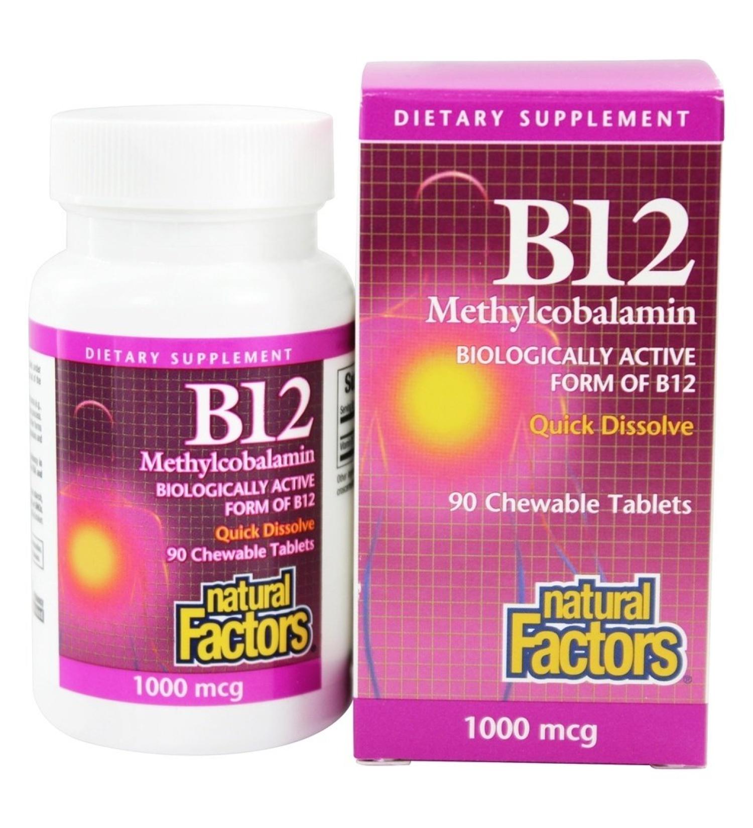 Natural Factors B12 Methylcobalamin 1000 mcg - 90 Chewable Tablets for Energy & Wellness - Buy Online on GoSupps.com