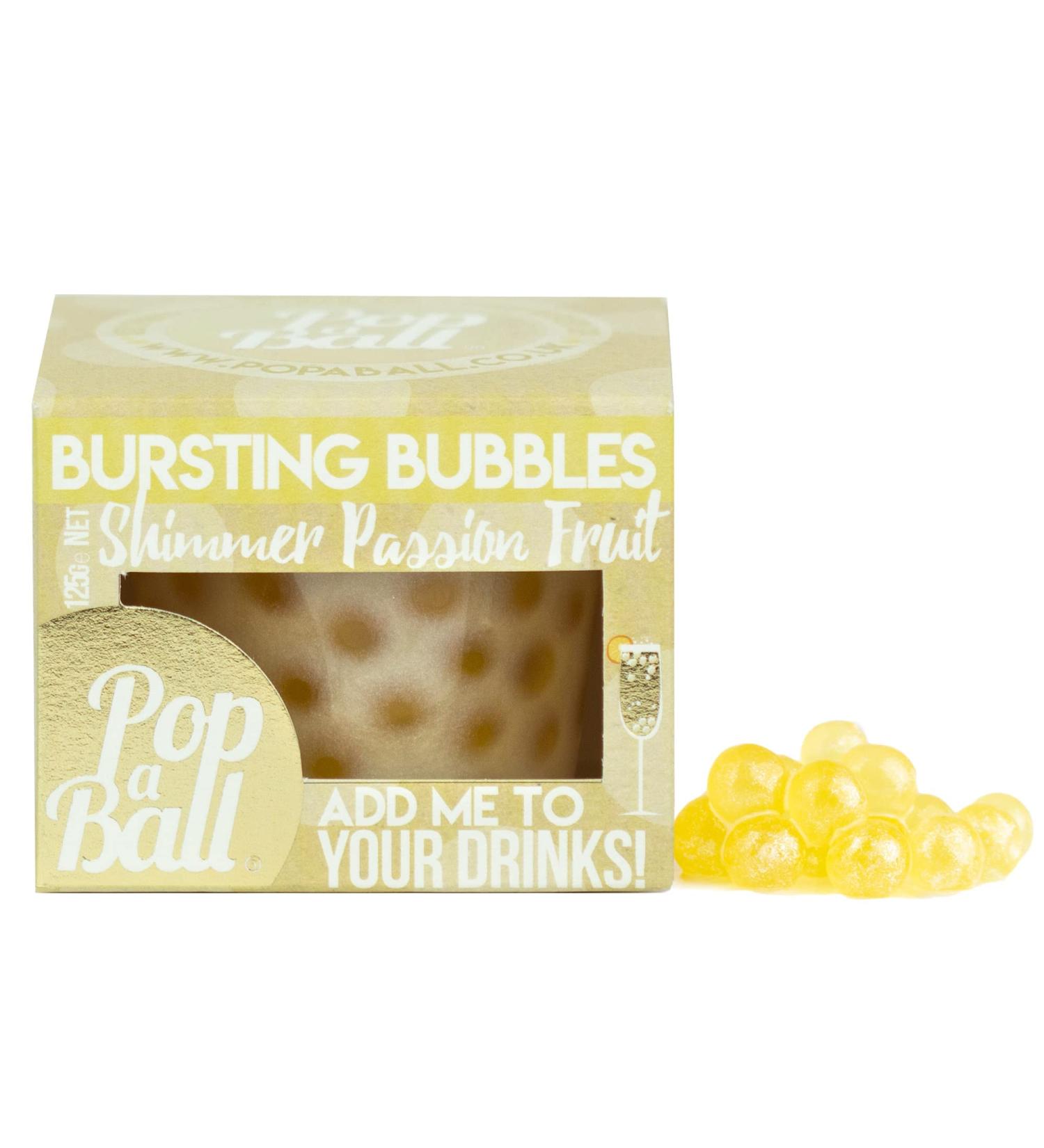 Popaball Shimmer Passion Fruit Bursting Bubbles 1 x 125 Grams Prosecco Gin Mocktail & Cocktail Making Gifts Set Ideas for Her Hampers & Hen Parties Single
