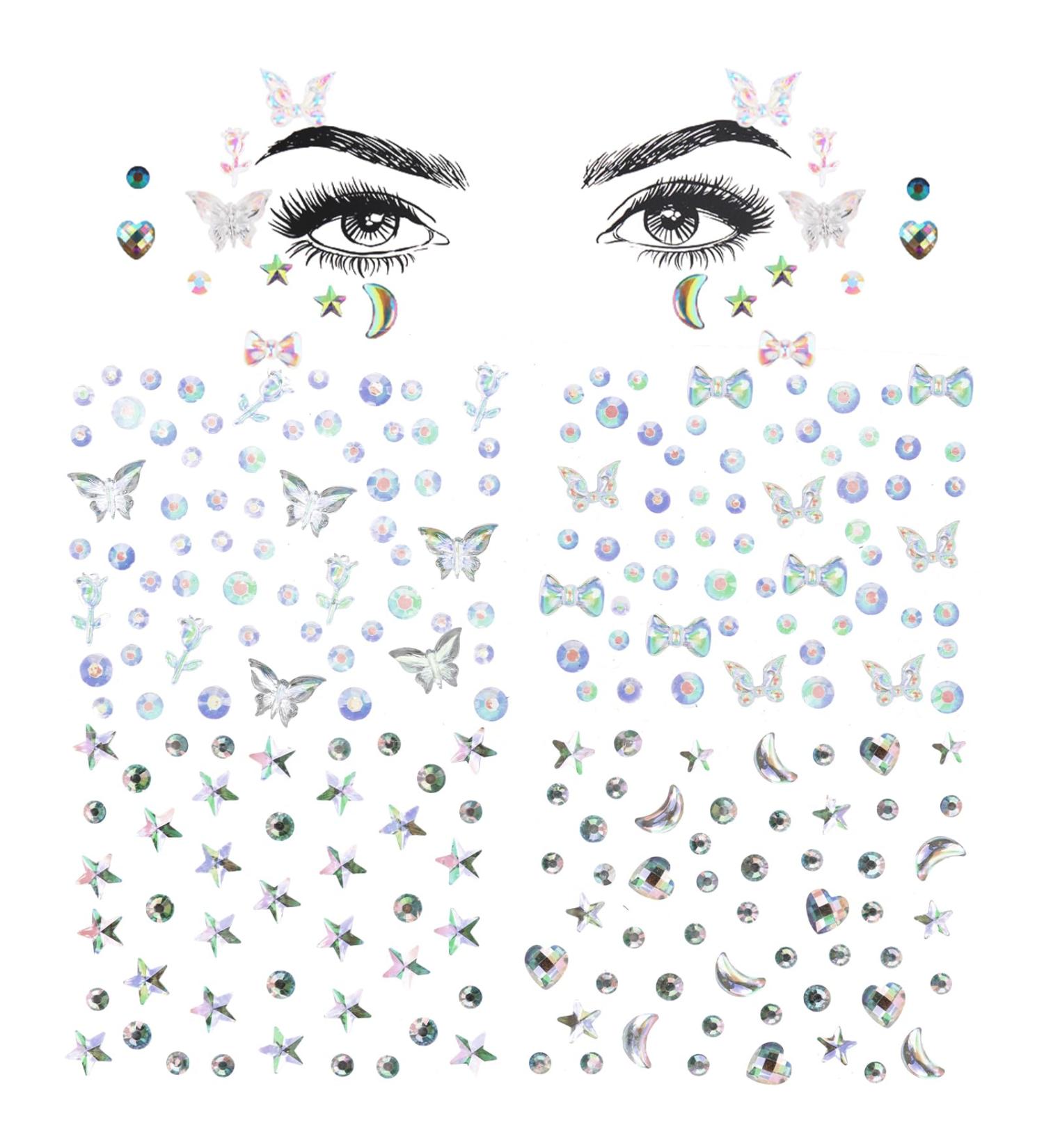 Buy 4 Sheets of Self-Adhesive Face Gems - Acrylic Crystal Rhinestones for Halloween & Festival Nail Art | 7 Unique Styles | International Shipping - Buy Online on GoSupps.com