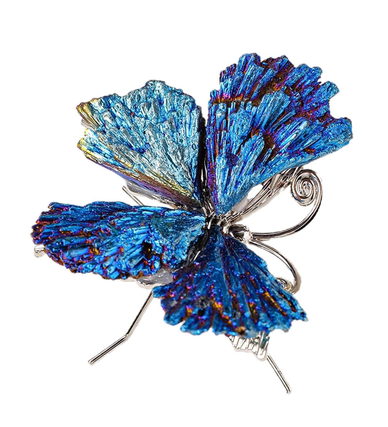 Natural Stone Crystal Ornament - Natural Butterfly Pendant with Crystal | Natural Crystal Stone Charm Smooth Polished Gemstone Charm for Parties Silver - Buy Online on GoSupps.com