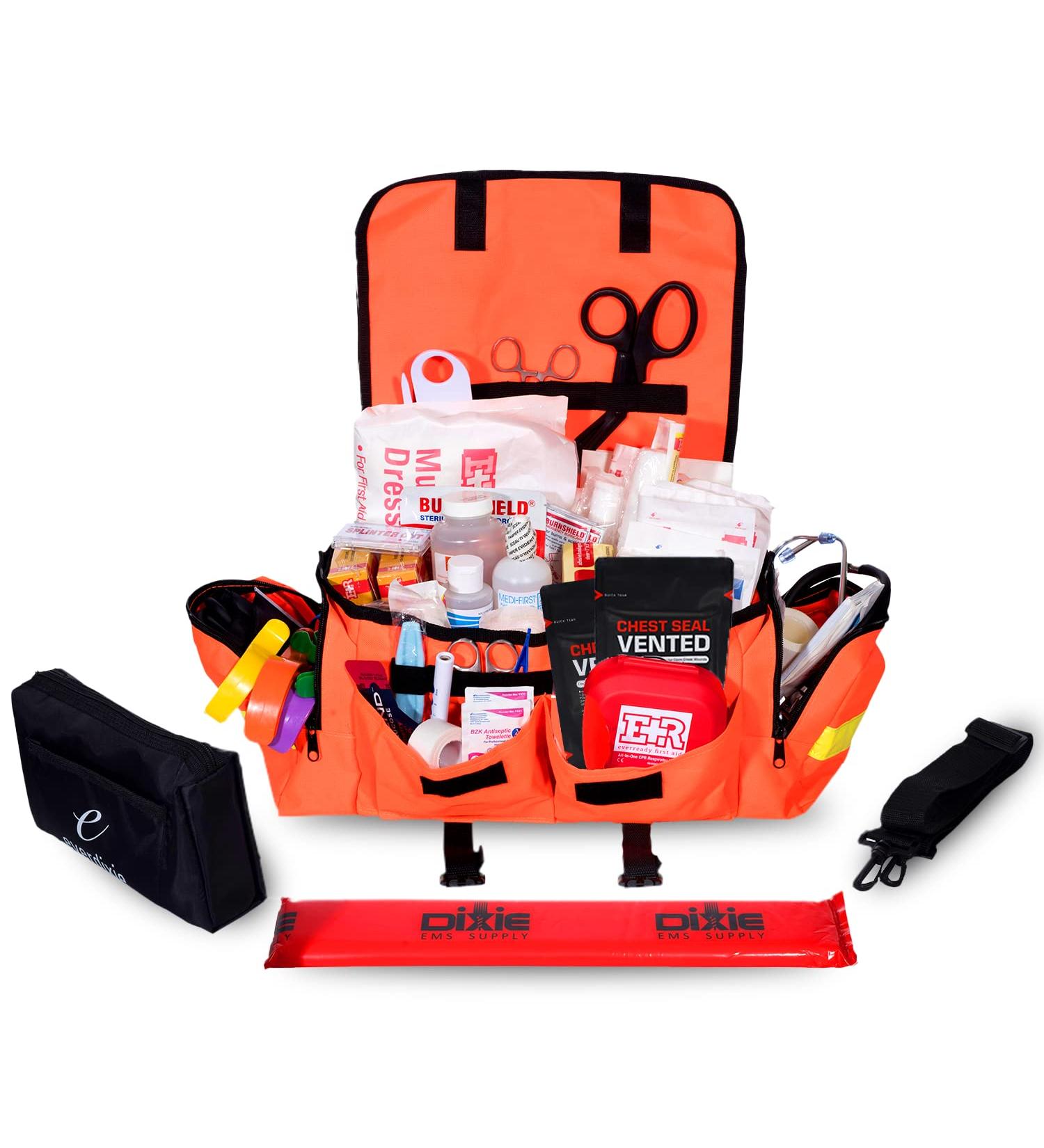Fully Stocked EMT Trauma Bag with Tourniquet, Chest Seals, and First Aid Supplies - Orange - Buy Online on GoSupps.com