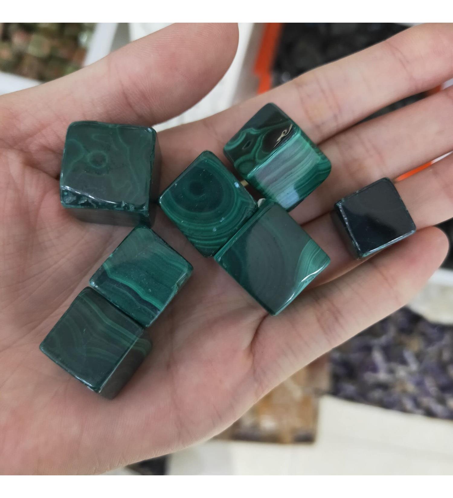 7pcs Beautiful Malachite Tumble Stones Polished Ice Cube StoneStone As Gift Can be Used for ningxiao - Buy Online on GoSupps.com