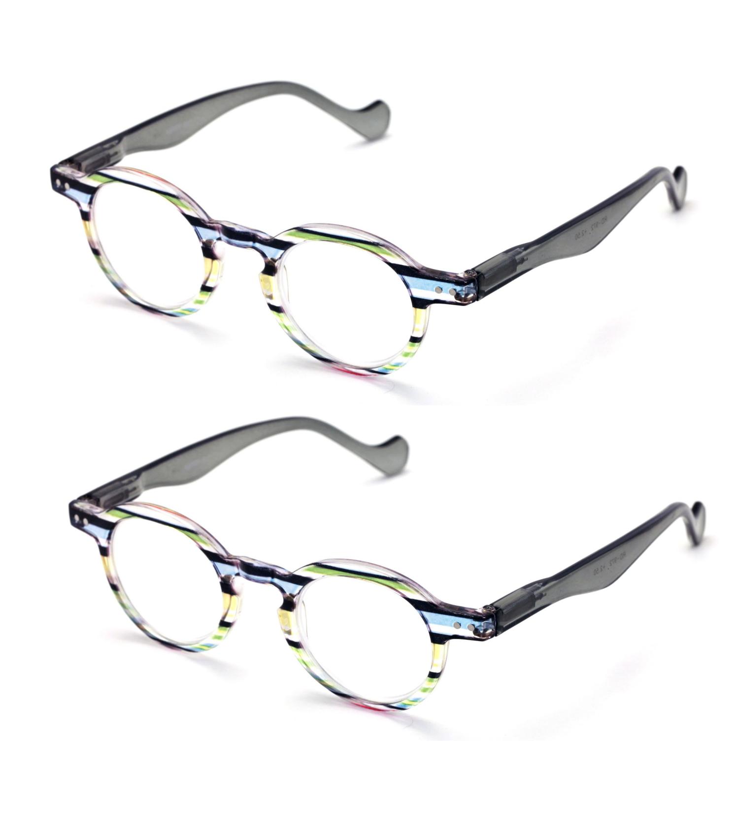 V.W.E. 2 Pairs of Professor Round Circle Reader With Spring Hinges Men Women Translucent Keyhole Reading Glasses Green 1.5 x