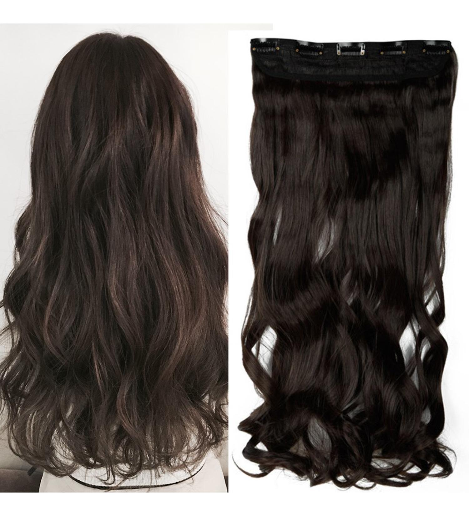 29"/73cm One Piece Clip In Hair Extensions Curly 130g Hairpieces Wavy 5 Clips Women Beauty - Medium Brown - Buy Online on GoSupps.com
