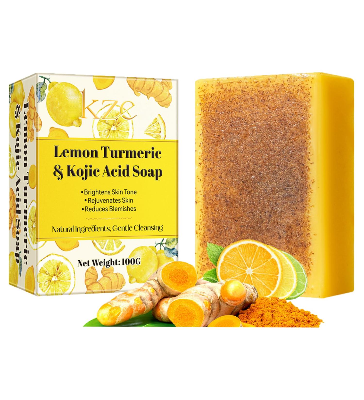 Kojic Acid Soap - Turmeric Soap Bar - Natural Soap - Lemon Turmeric Kojic Acid Soap Bar for Fine Lines Acne Scars - Reduces Blemishes - Rejuvenates Skin - Buy Online on GoSupps.com