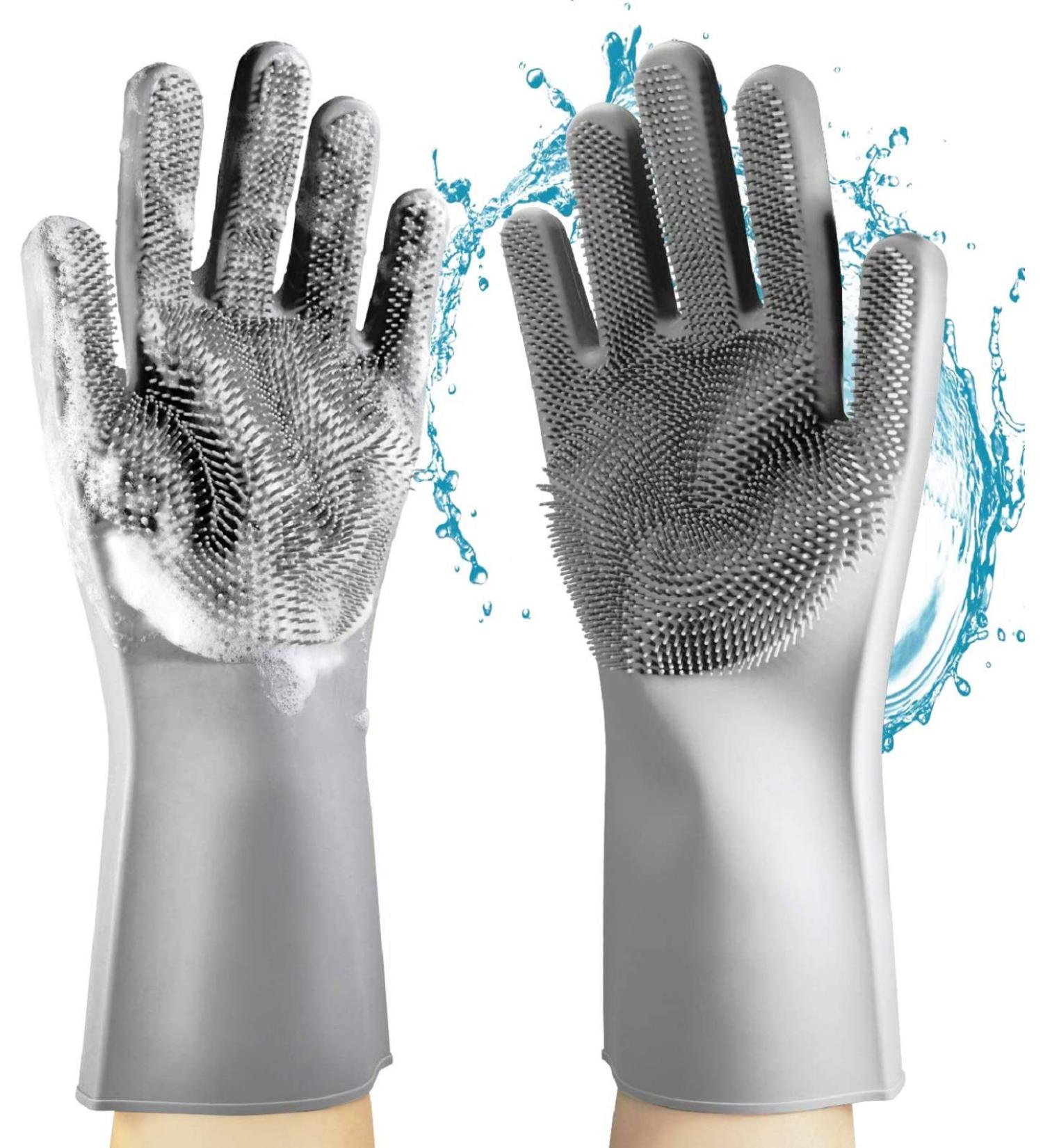 Dishwashing Gloves YIWANDA Reusable Silicone Pair of Rubber Scrubbing Gloves for Dishes Cleaning Gloves Magic Washing Gloves with Sponge Scrubbers for Kitchen Bathroom Car(Grey) - Buy Online on GoSupps.com