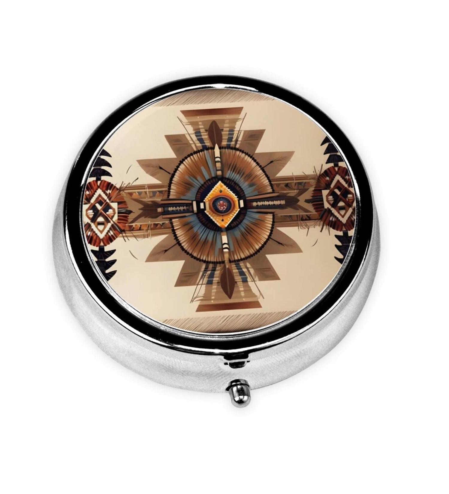 Native American Painting Round Pill Box | 3 Compartment Portable Travel Organizer - Buy Online on GoSupps.com