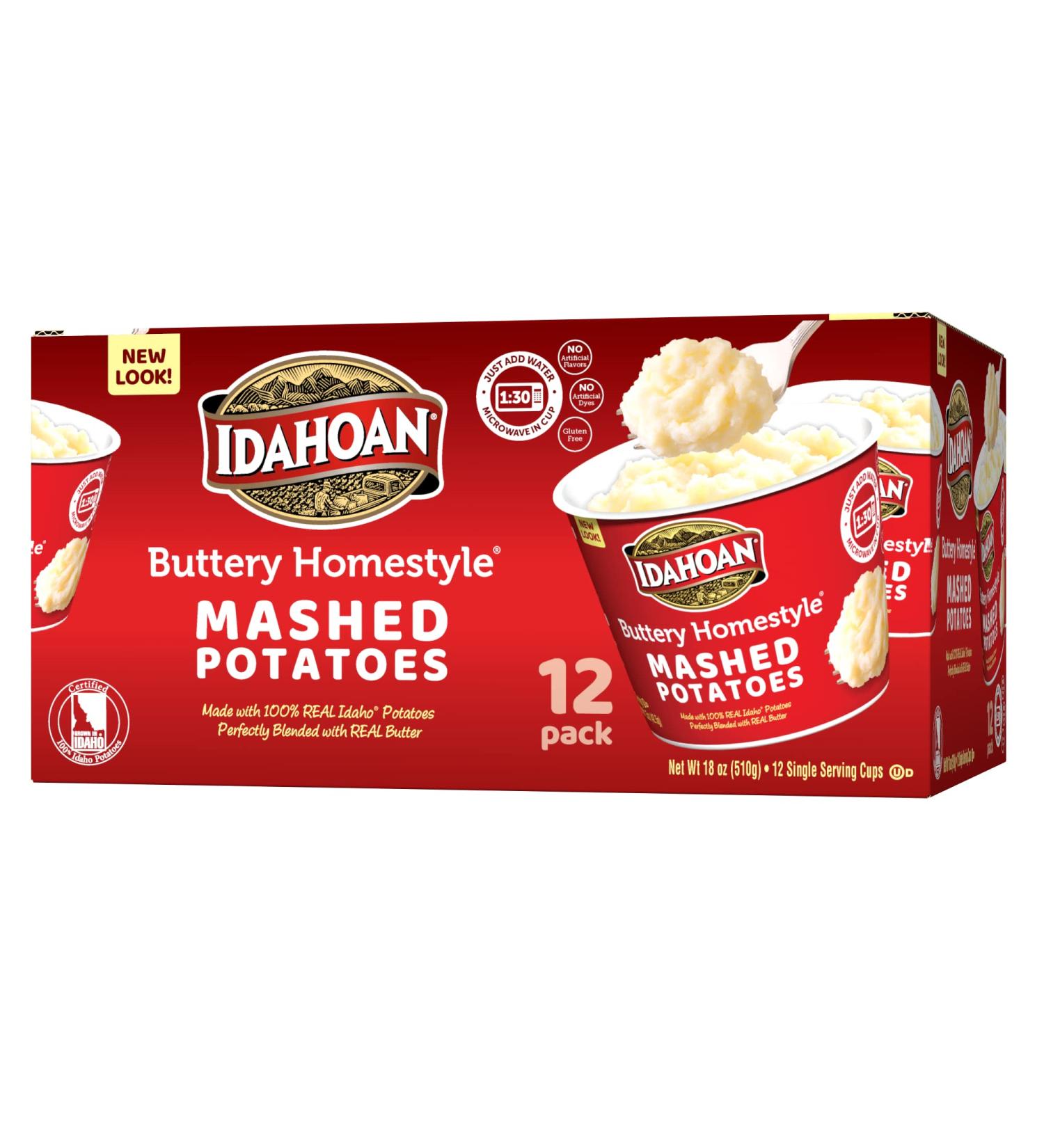 Idahoan Buttery Homestyle Mashed Potatoes 1.5 oz Cup (12-Pack) - Delicious and Convenient Instant Mashed Potatoes - Buy Online on GoSupps.com