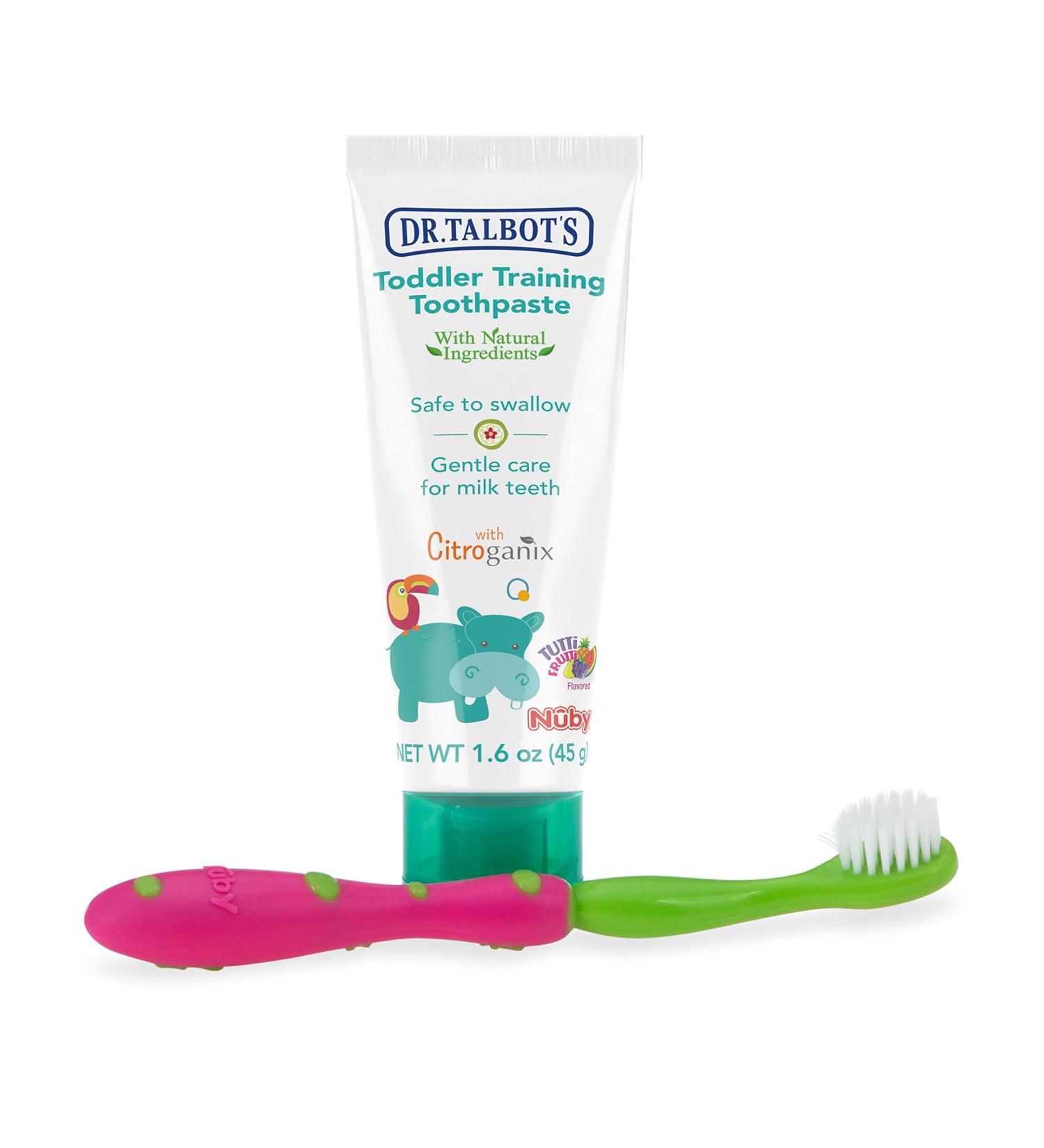 Dr. Talbot's Toddler Training Toothpaste with Citroganix & Toothbrush - Pink/Green - 1.6oz - Buy Online on GoSupps.com