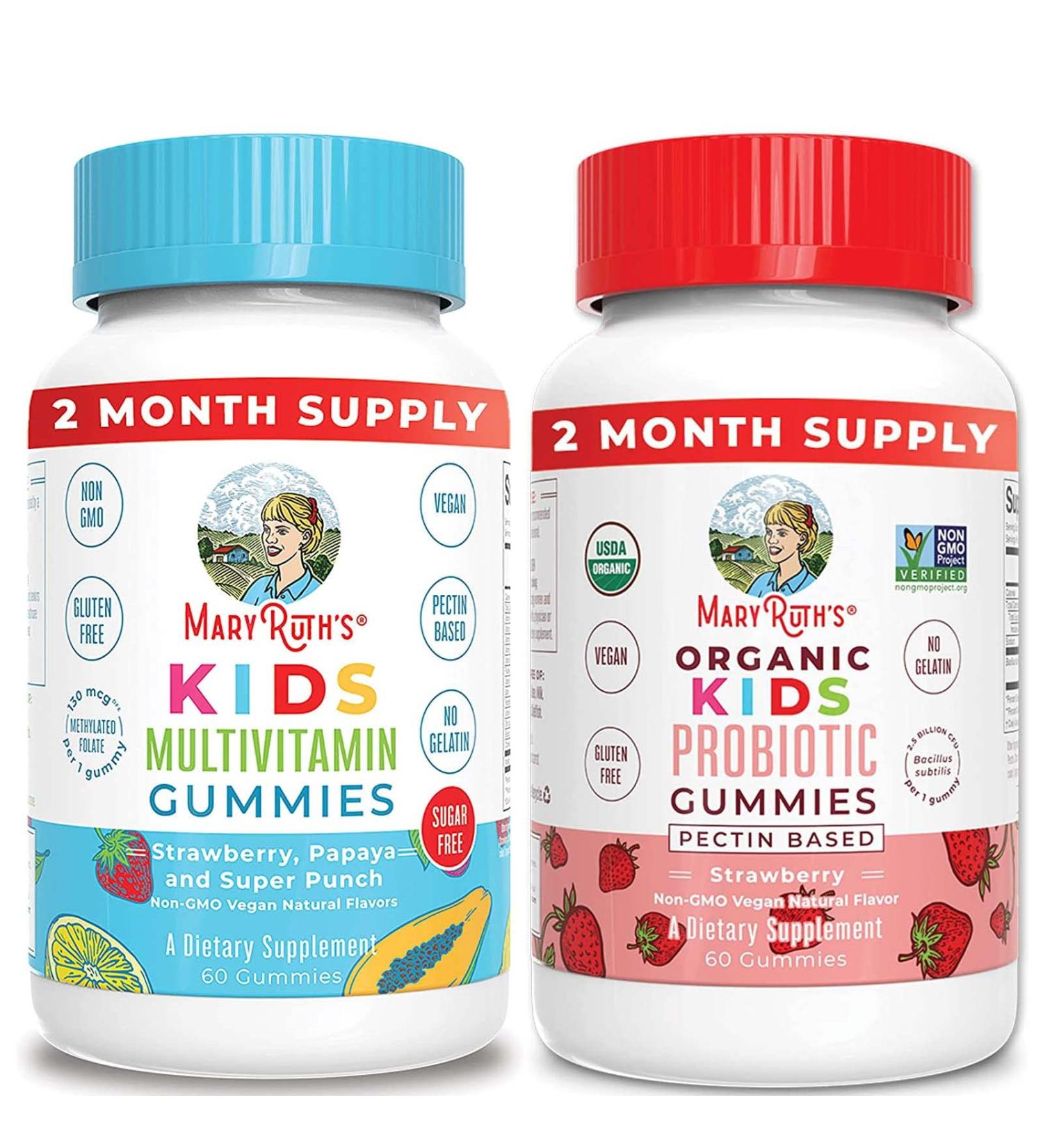 Organic Kids Multivitamin & Probiotic Gummies Bundle by MaryRuth's | Immune Support & Digestive Health for Kids - Buy Online on GoSupps.com