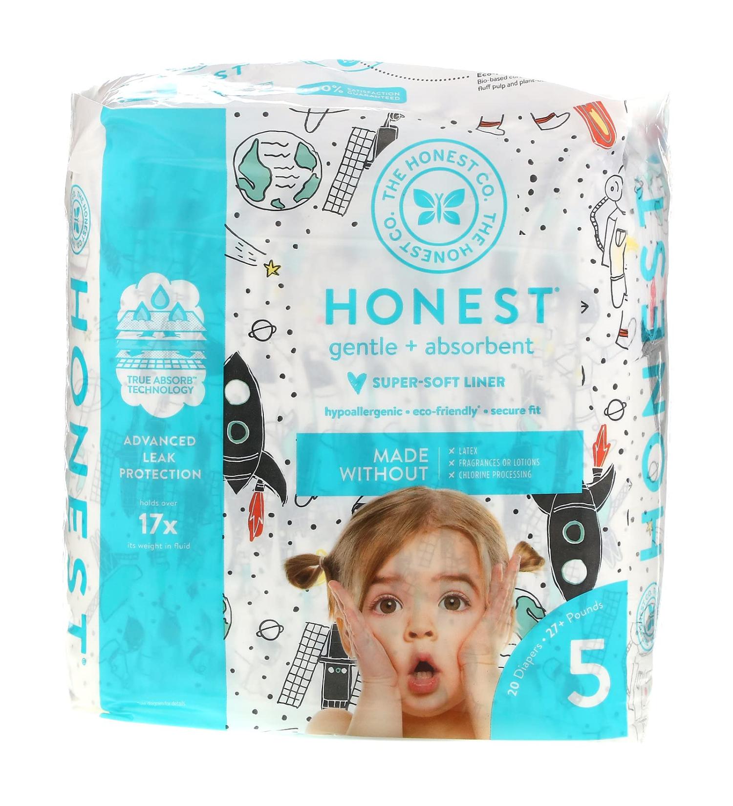 Honest Company Size 5 Diapers for 27+ lbs - Space Travel Design (20 Pack) - Buy Online on GoSupps.com