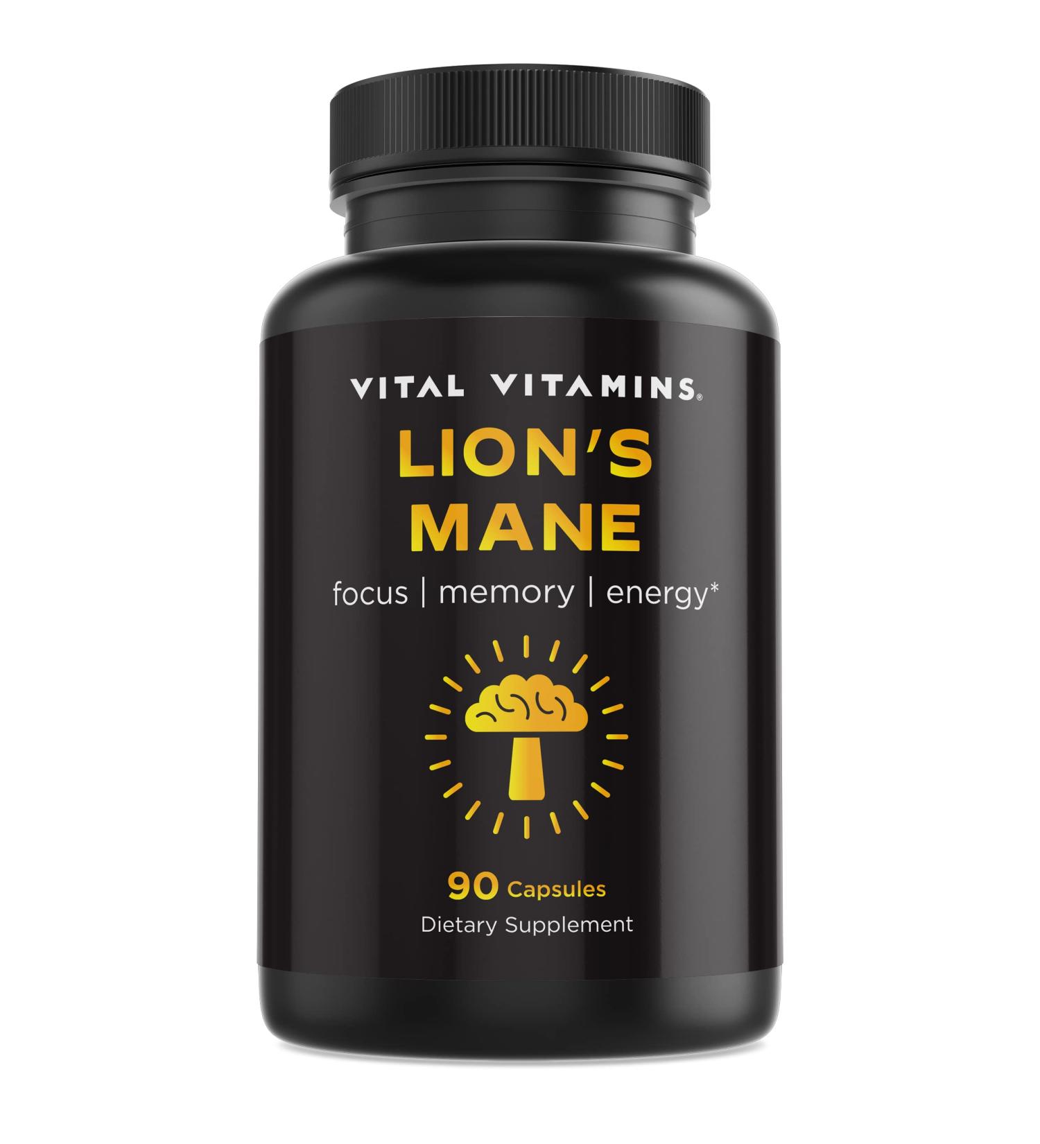 Vital Vitamins Lions Mane Mushroom Supplement Capsules - Brain Booster with Cordyceps, Reishi, Chaga & Maitake - 90 Veggie Pills - Buy Online on GoSupps.com