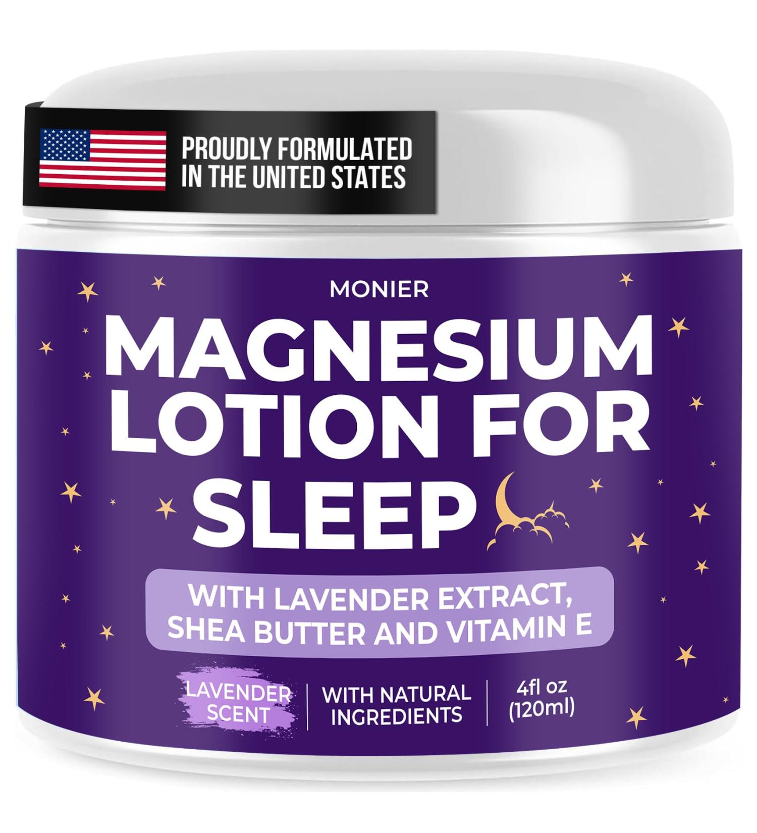 MONIER Magnesium Lotion for Sleep - Apply to Legs Arms or Chest - Relaxing Magnesium Cream with Lavender Shea Butter Aloe Vera - 100% Natural Ingredients - Safe for Kids (4 oz Lavender) - Buy Online on GoSupps.com