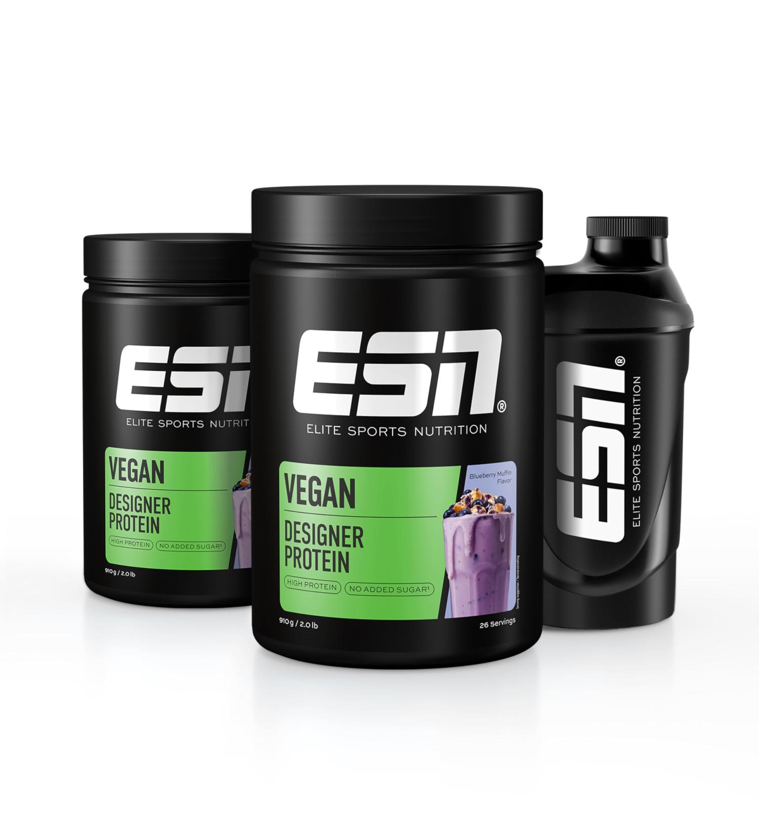 ESN Vegan Designer Protein Powder Blueberry Muffin 2 x 910 g 4 lbs 52 Servings - Muscle Building and Recovery Powder Made in Germany Laboratory Tested Blueberry Muffin 910 g (Package of 2) - Buy Online on GoSupps.com