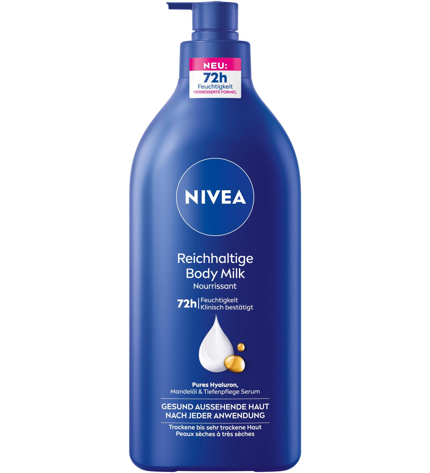 NIVEA NIVEA Rich Body Lotion intensely nourishing body cream with pure hyaluronic acid almond oil and serum