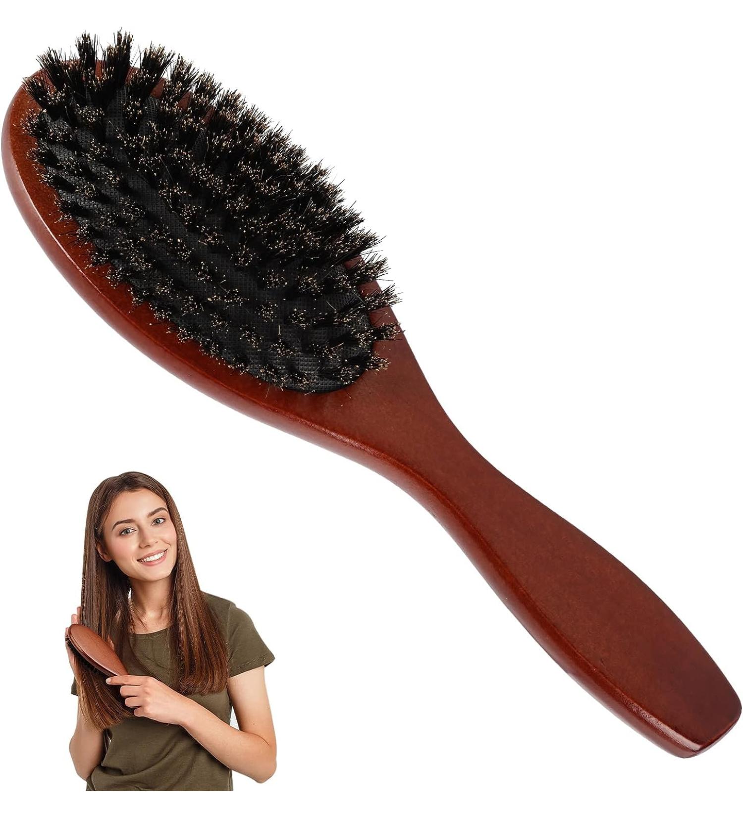 Wild Boar Brass Hair Brush | Aisely Antistatic Wooden Leather Bun Brush for Frizz-Free Styling - Buy Online on GoSupps.com