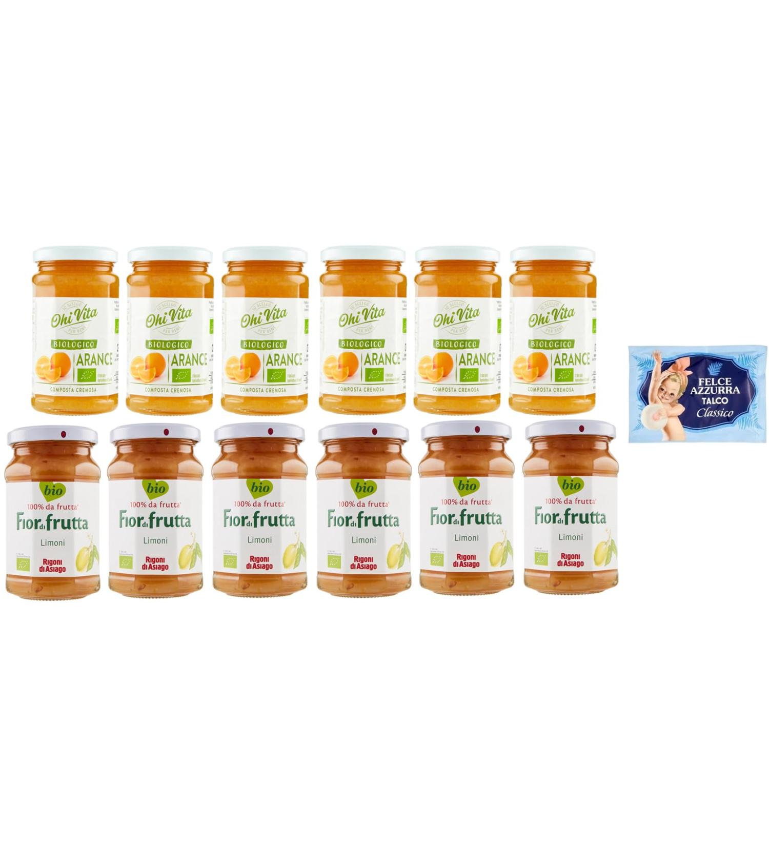 Ohi Vita Orange + Rigoni di Asiago Jam Test Packs Creamy Fruit Compote 250 g Jar + 1 x 100 g Felce Azzurra Talc Bag - Buy Online on GoSupps.com