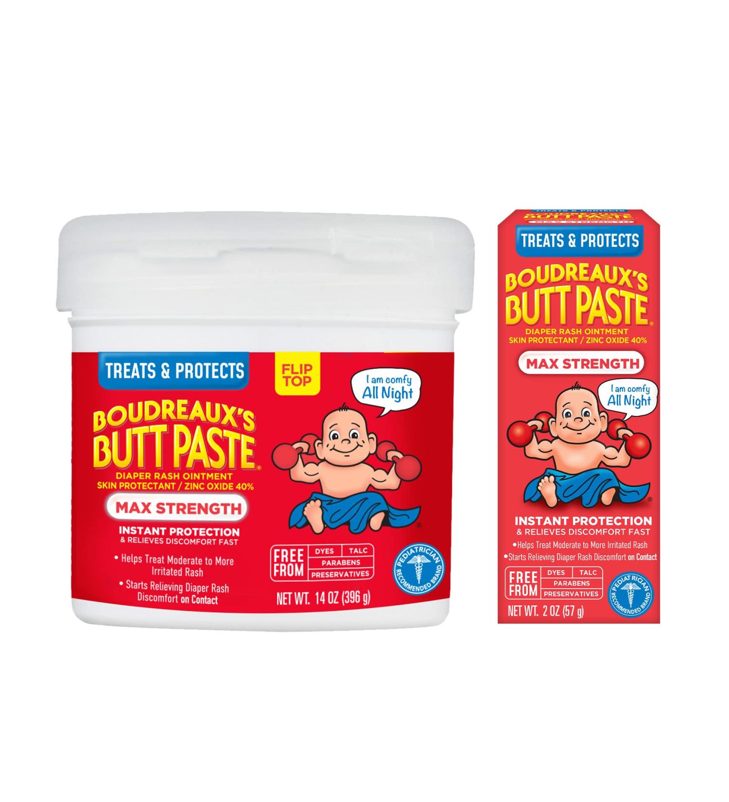 Boudreaux's Butt Paste Maximum Strength Diaper Rash Cream - 2 oz Tube & 14 oz Jar - Buy Online on GoSupps.com