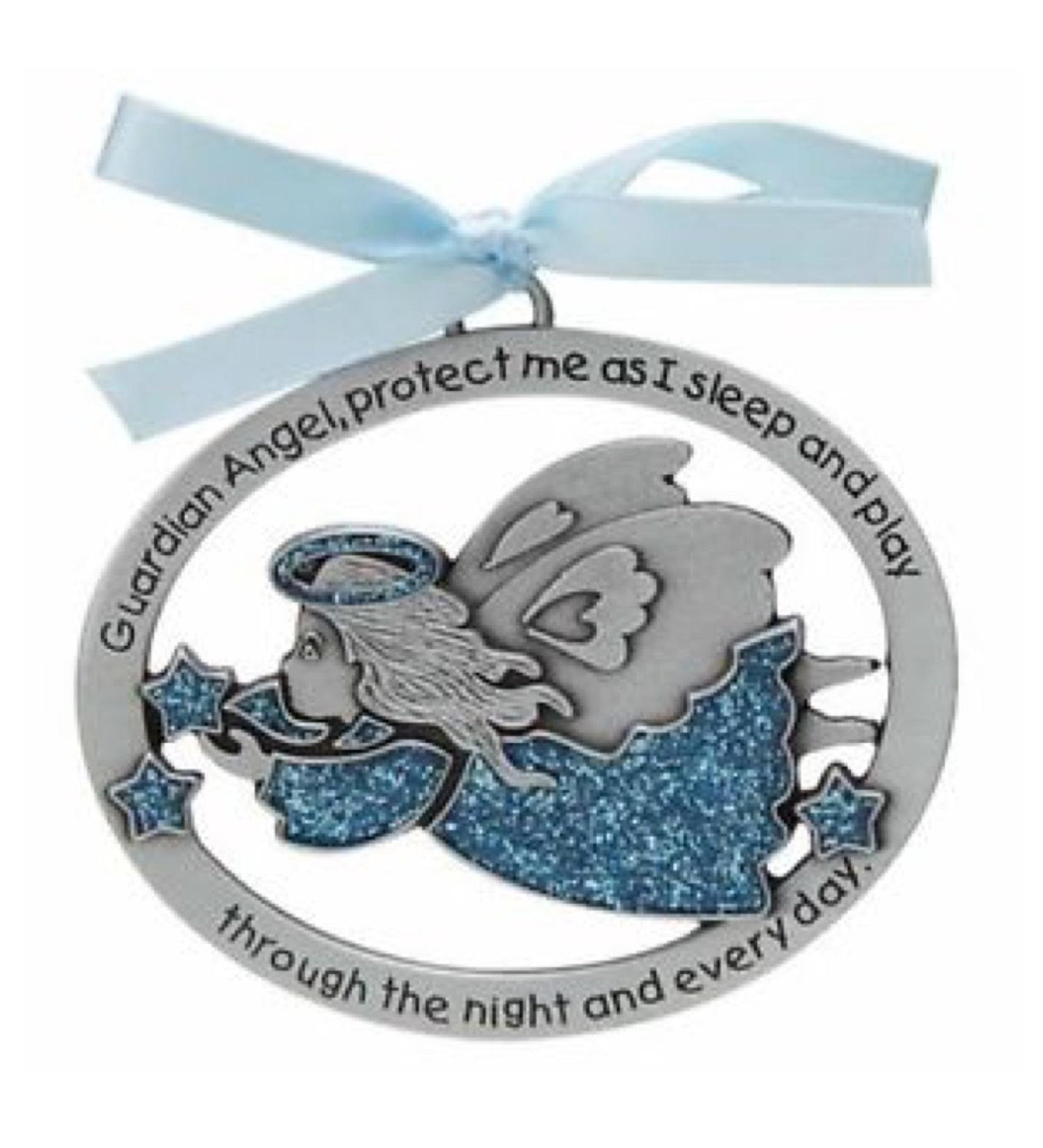 GUARDIAN ANGEL Baby CRIB Medal - CHRISTENING - BAPTISM - Shower Gift - INFANT (BOY - Blue)