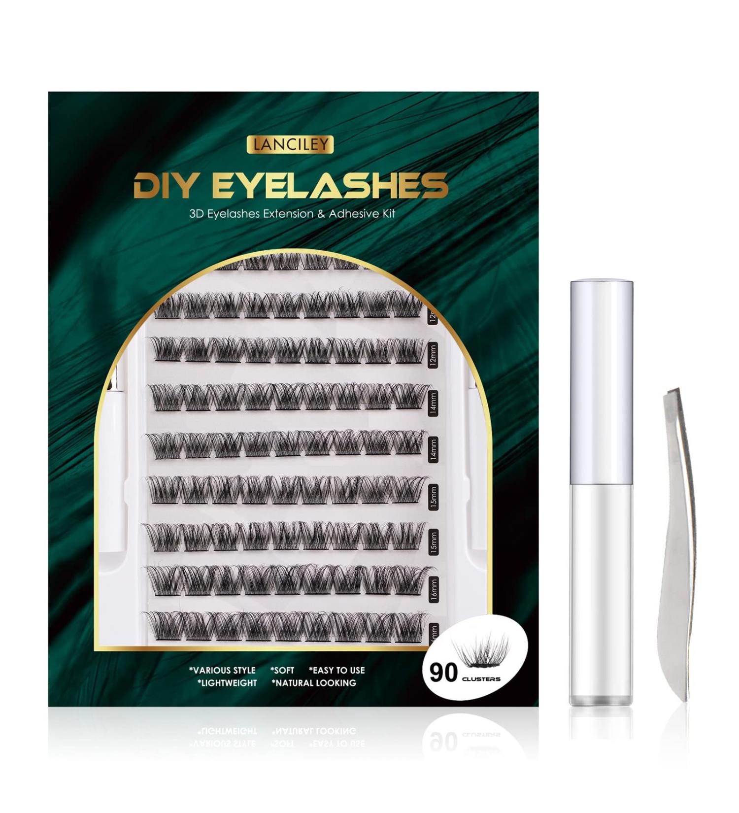 Lanciley 90 Cluster DIY Eyelash Extension Kit for Beginners - Fluffy Style, 10-16mm C CC D Curl - Easy to Use with Glue & Tweezers - Buy Online on GoSupps.com