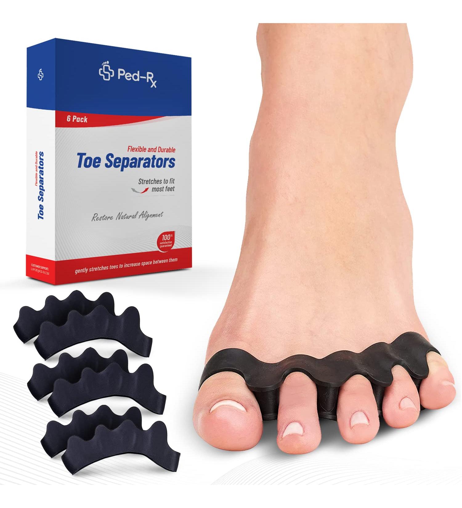 3 Pairs Ped-Rx Toe Separators - Toe Stretchers for Overlapping Toes, Crooked Toes, Hammer Toe, Bunions - Restore Natural Alignment - Universal Size - 6 Pieces (Black) - Buy Online on GoSupps.com