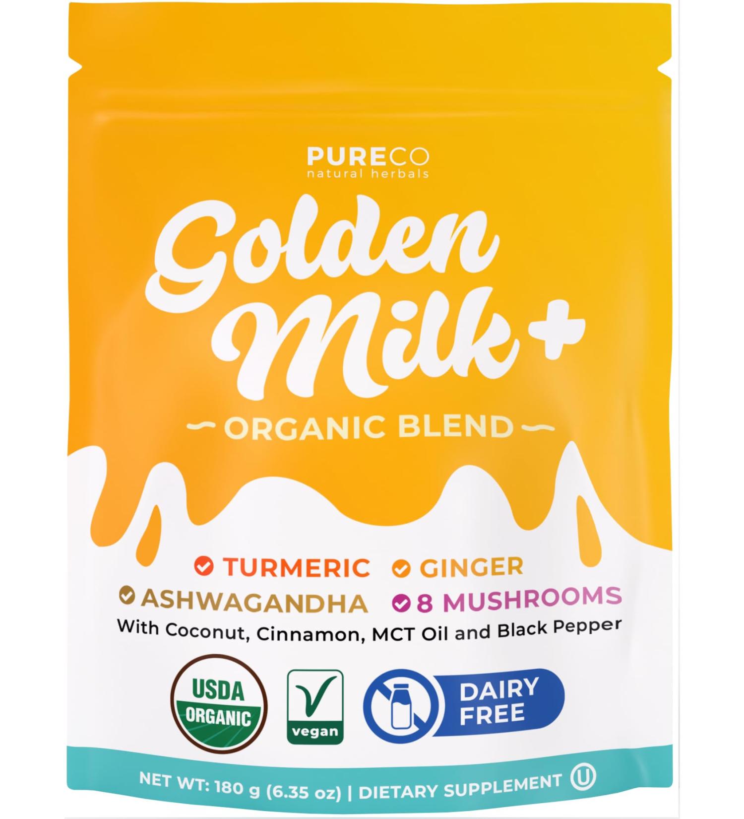 Golden Milk Powder Organic Blend - Adaptogenic Turmeric Latte with Ginger Ashwagandha & Mushroom Complex for Sleep Relaxation Vitality & Immune Support - Vegan Non-GMO & Filler Free (60 Servings) - Buy Online on GoSupps.com