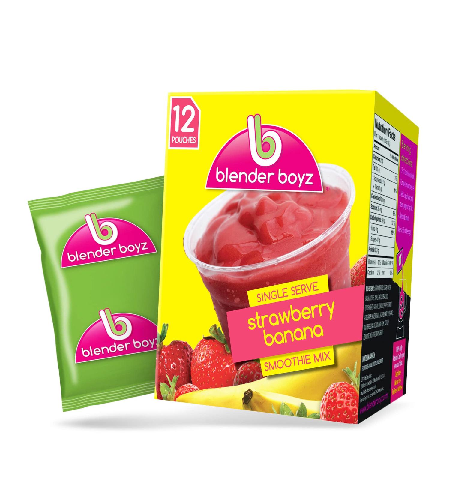 Blender Boyz Strawberry Banana Liquid Smoothie Mix 12 Pack - Real Fruit, Gluten Free, Dairy Free, Nut Free, Fat Free | Single-Serve Smoothie Packets - Buy Online on GoSupps.com