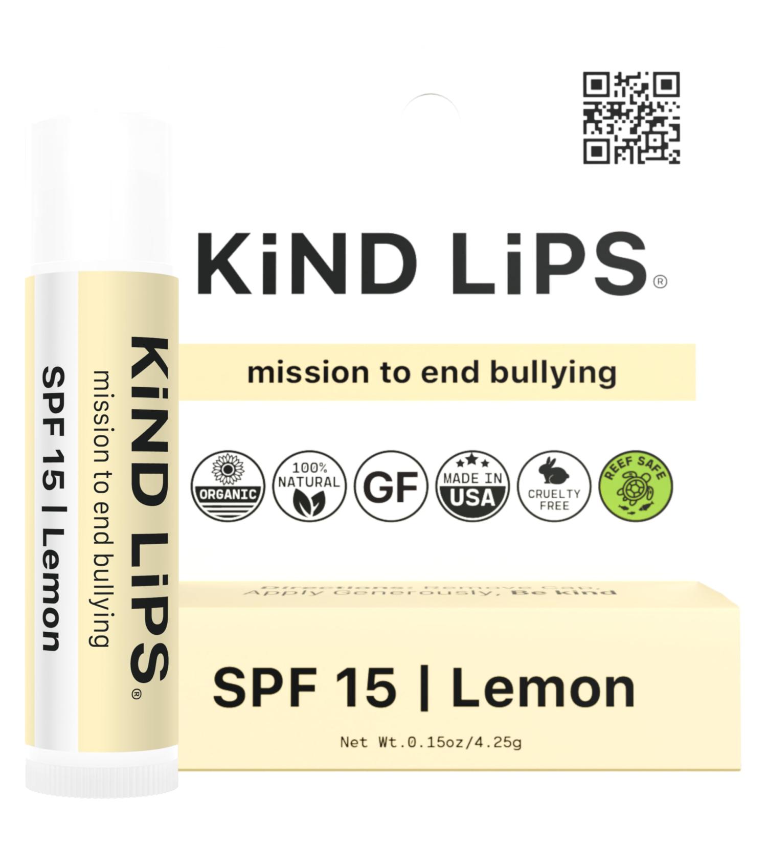 Kind Lips SPF 15 Mineral Lip Balm with Zinc Oxide Lemon Flavor Natural Sun Protection Lip Care Single Tube - Buy Online on GoSupps.com