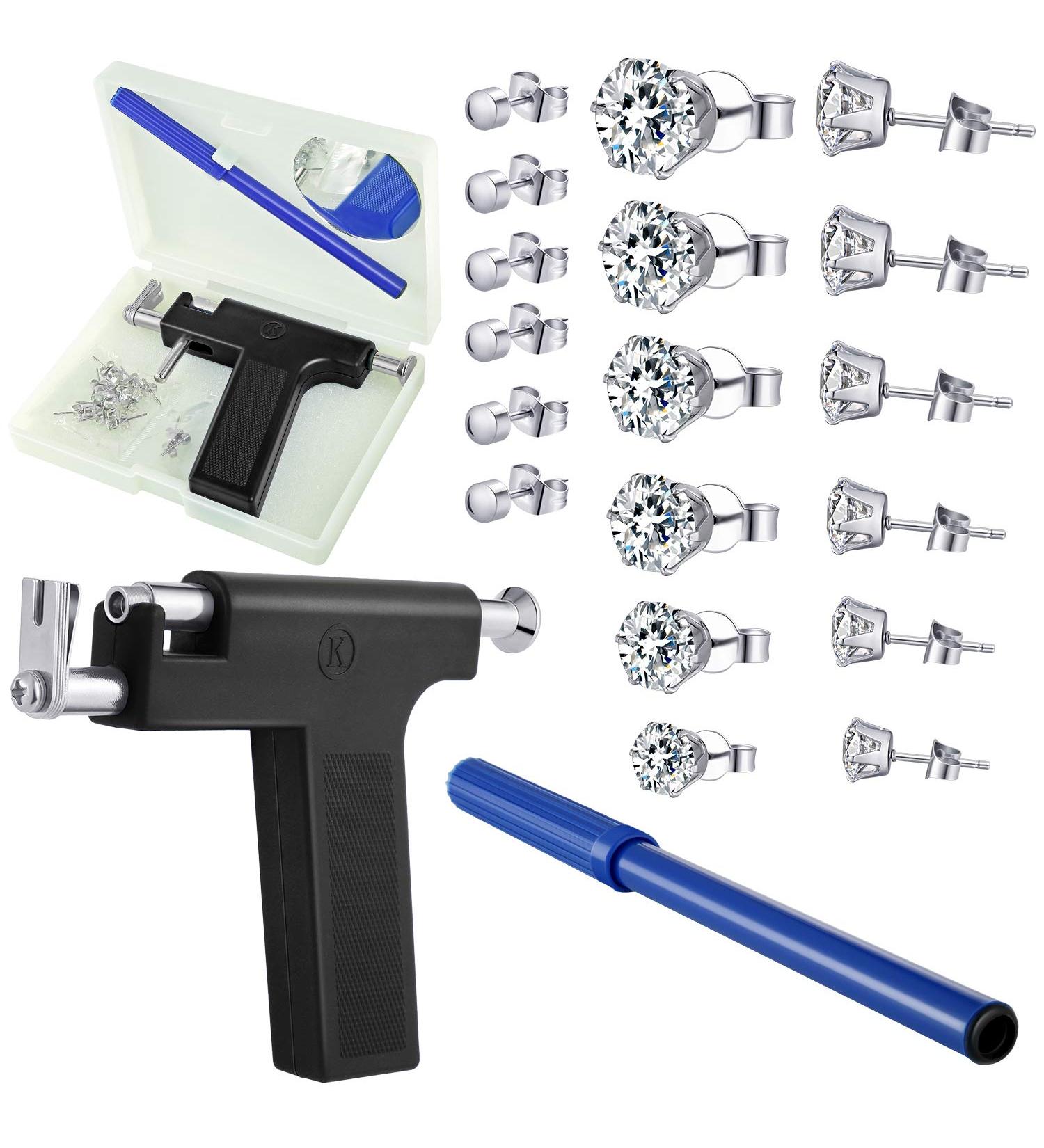 Hicarer Stainless Steel Body Piercing Tool with 12 Pairs of Stud Earrings - Salon and Home Use (Black) - Buy Online on GoSupps.com