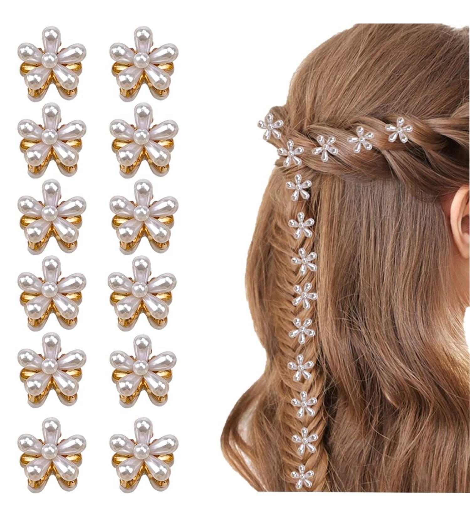 12Pcs Mini Pearl Flower Hair Clips - White Hair Claw Barrettes for Women & Girls | Wedding, Birthday Party Favor - Buy Online on GoSupps.com