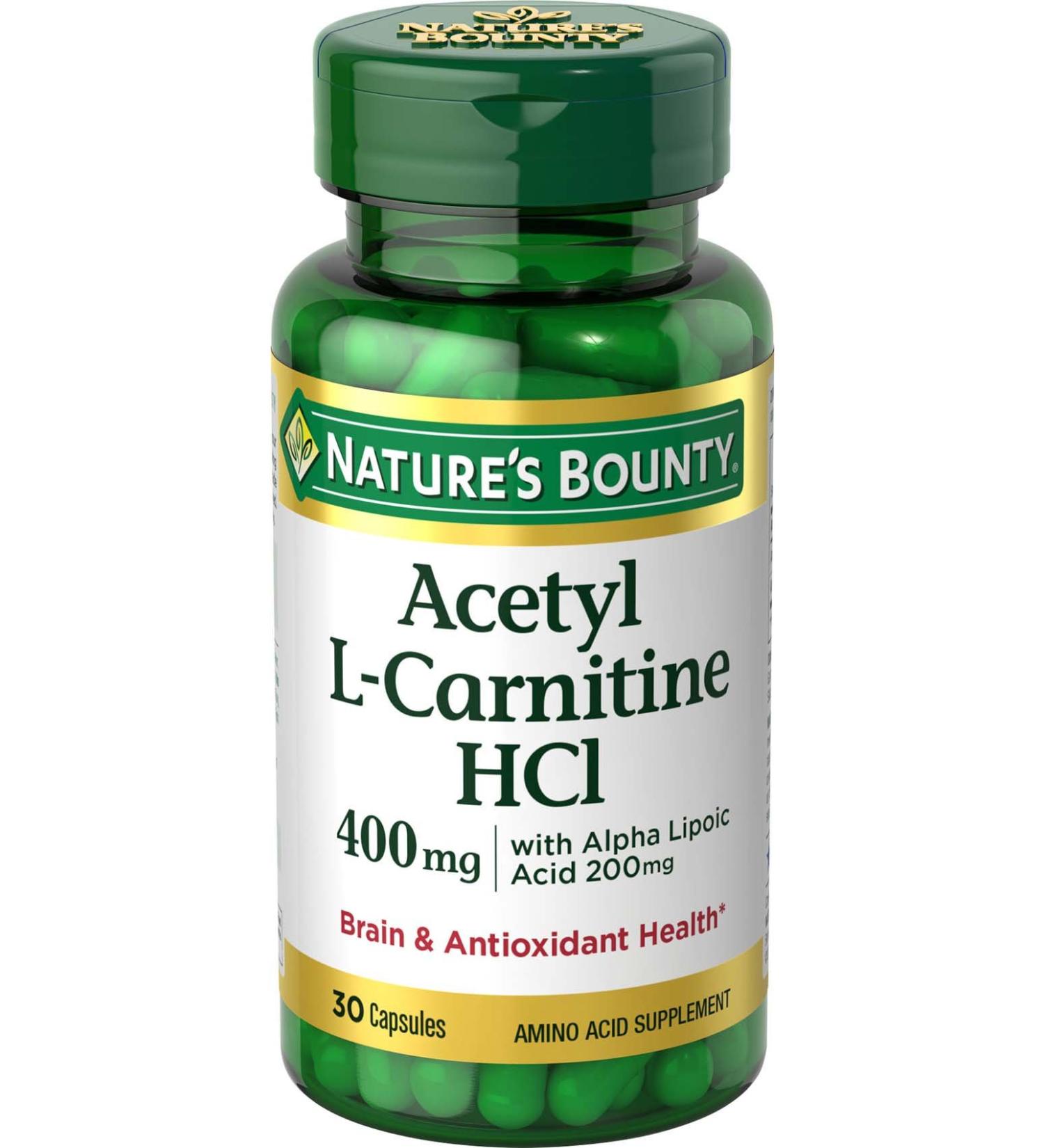 Nature's Bounty Acetyl L-Carnitine HCI 400mg - 30 Capsules for Energy & Cognitive Support - Buy Online on GoSupps.com
