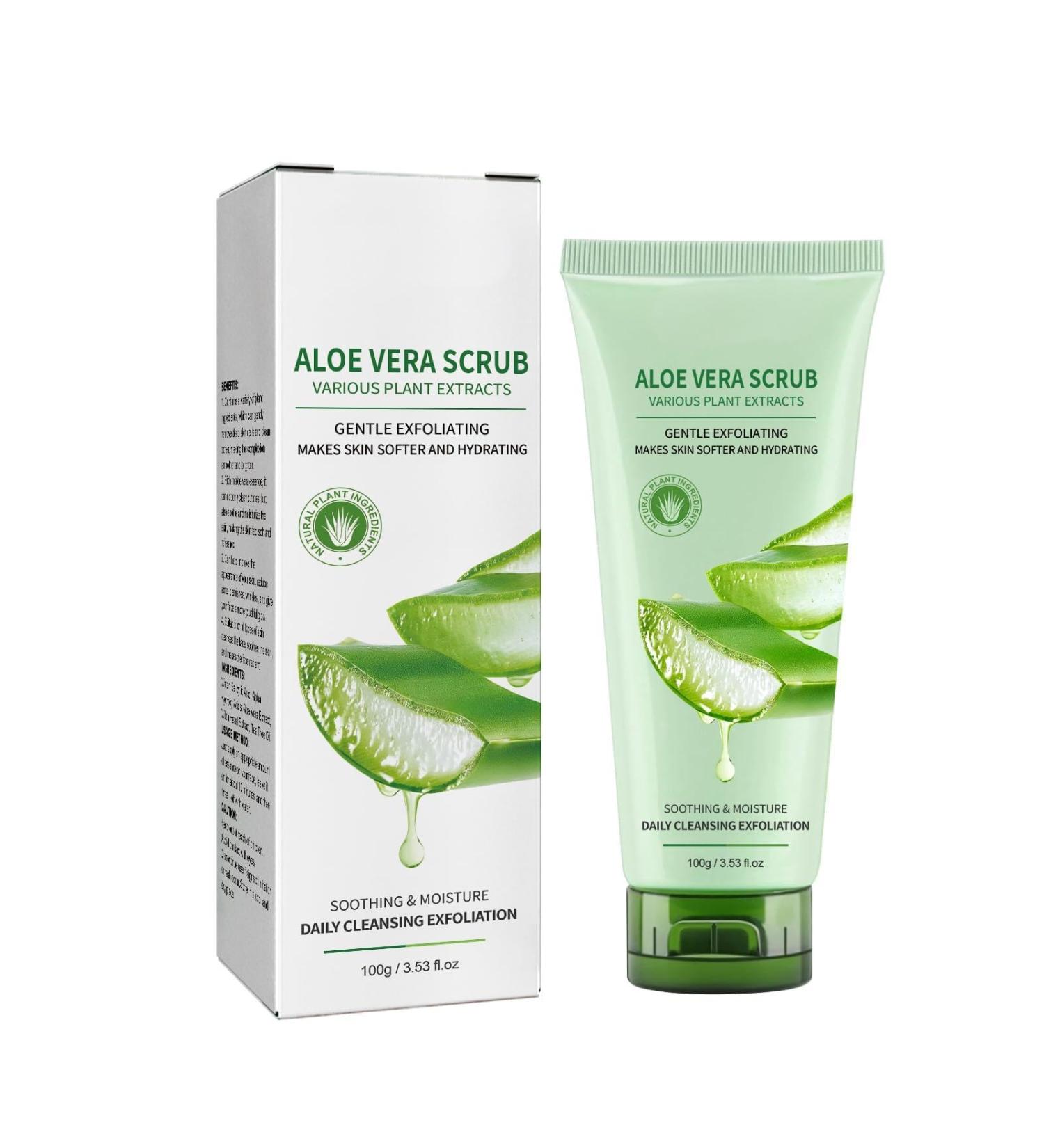 Aloe Vera Scrub for Body & Face - 3.53fl oz Gentle Exfoliator with Avocado Oil & Hyaluronic Acid Deep Cleansing Moisturizing Scrub for Sensitive Skin - Buy Online on GoSupps.com