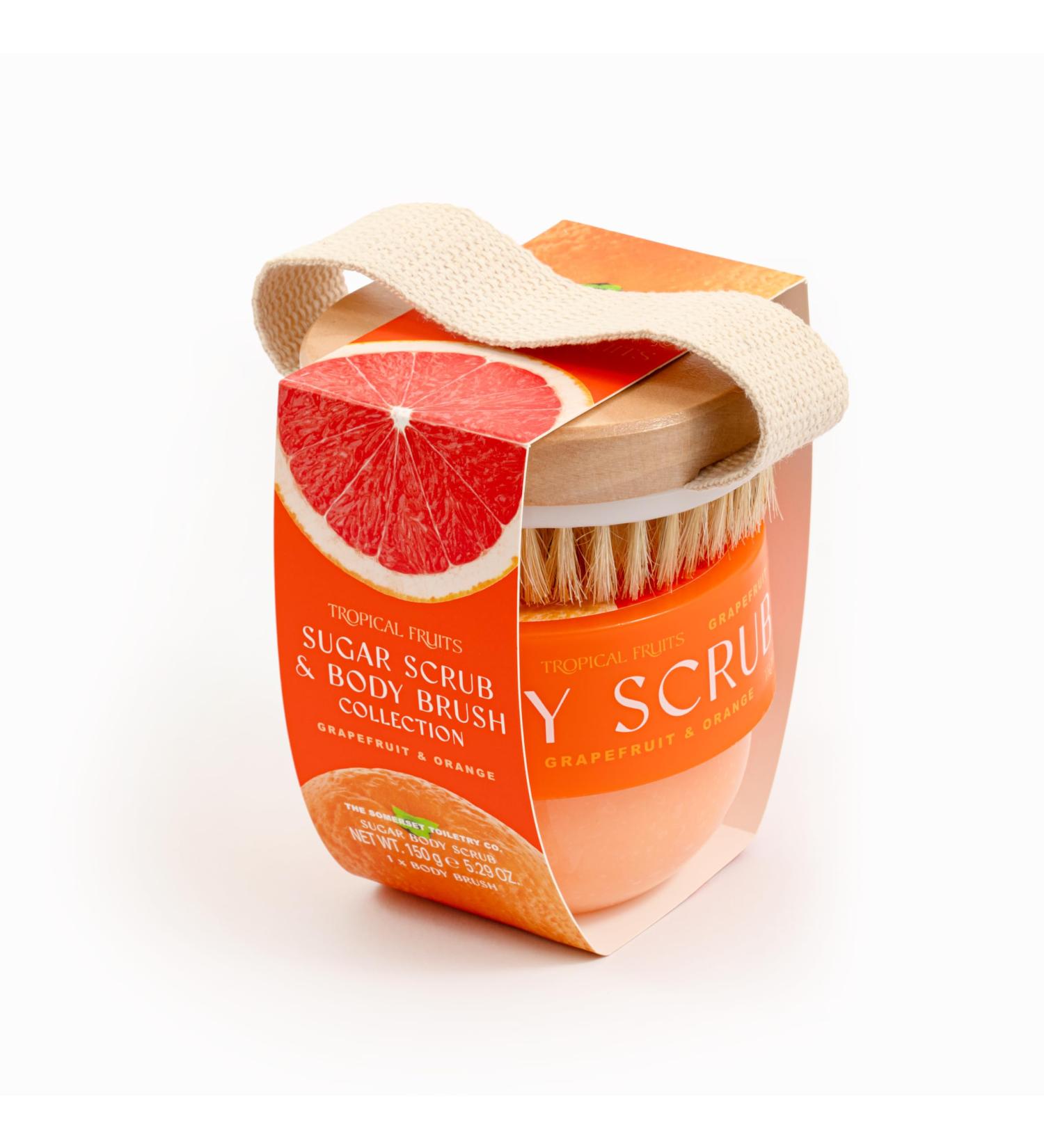 Tropical Fruits Exfoliating Sugar Scrub & Brush - Grapefruit & Orange 150g | Gentle Skin Care for All Skin Types - International Shipping Available - Buy Online on GoSupps.com