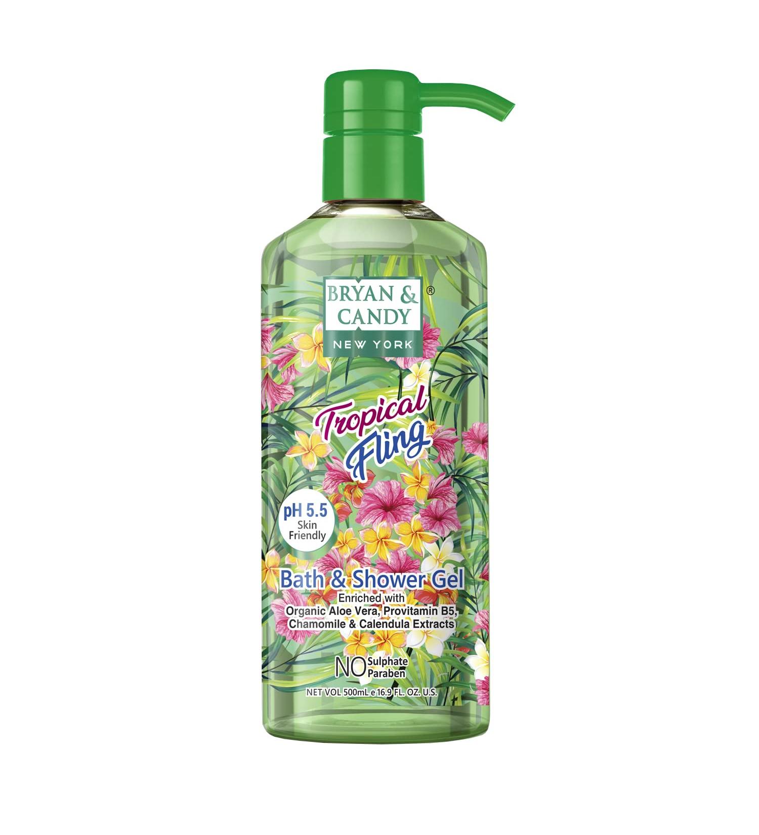 Bryan & Candy Tropical Fling Bath & Shower Gel - Organic Aloe Vera Pro Vitamin B5 Chamomile Calendula - 500ml - All Skin Types - Buy Online on GoSupps.com