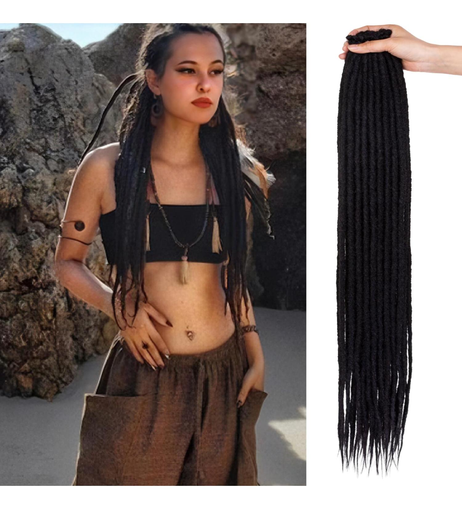 Samtress 24 Inch Black Dreadlock Extensions Single Ended Thin 10 Strands Synthetic Dreadlock Extensions Crochet Hippe Dreads Handmade 0.6 cm Width Loc Extensions Reggae Style Hair (#1B) 24 Inch (10 Strands) #1B - Buy Online on GoSupps.com