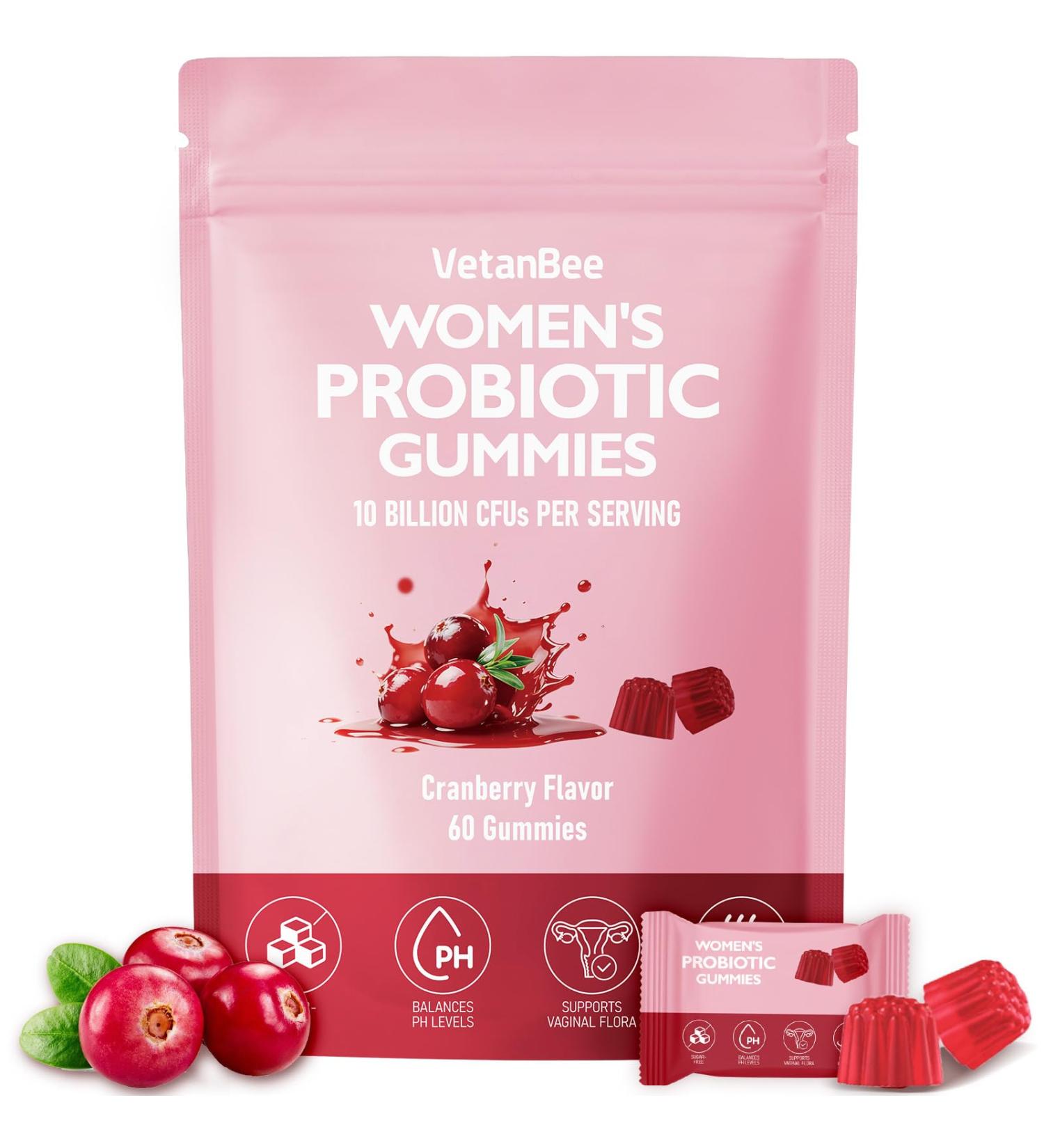 VetanBee Daily Wellness Probiotic Gummies for Women with Cranberry Extract Vegan Formula 60 Count - Buy Online on GoSupps.com