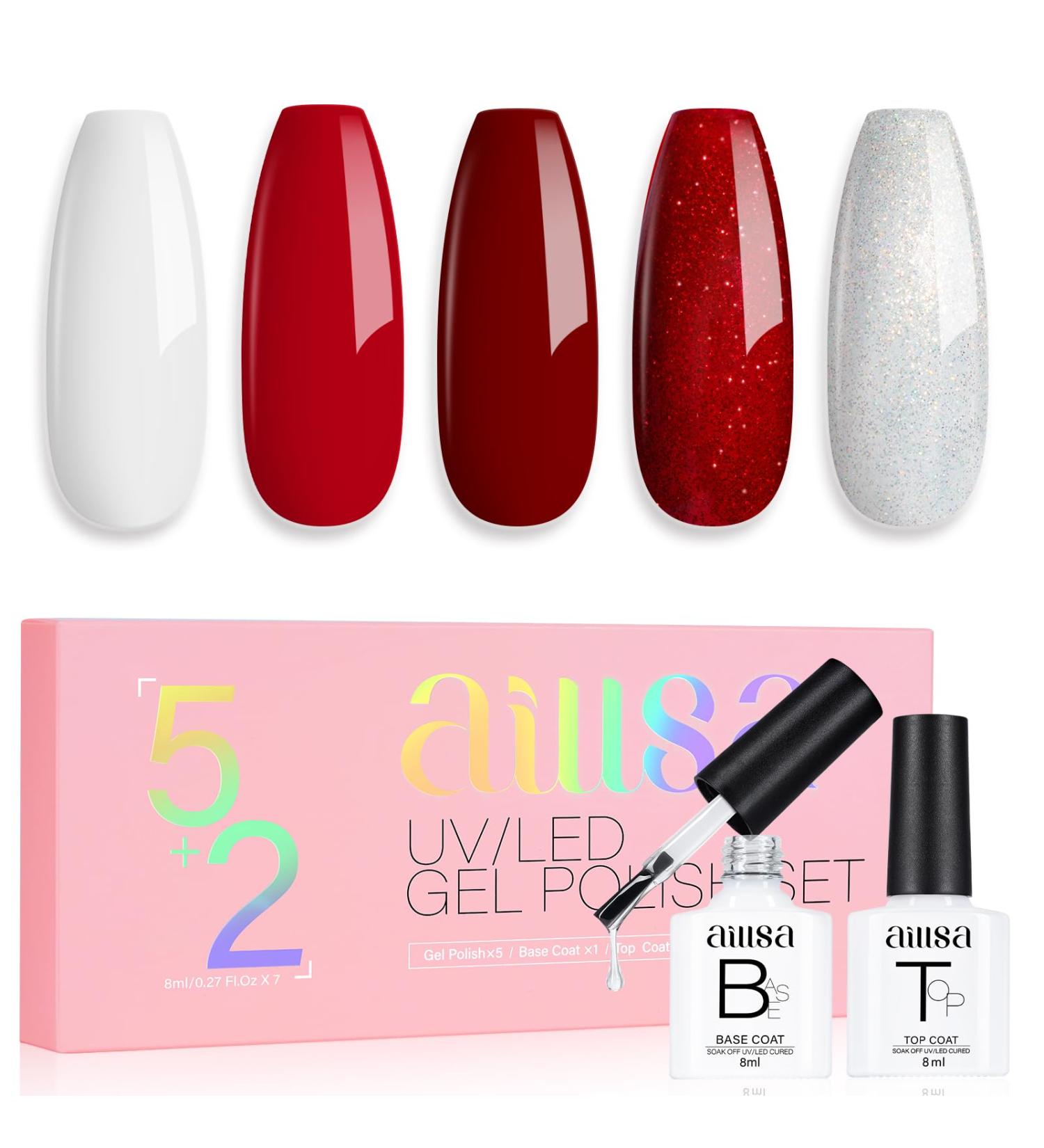AILLSA Red Gel Nail Polish Set Burgundy Red White Sparkle Gel Polish with Base and Top Coat Valentine's Day Gift Red Sliver Glitter Nail Polish Gel Winter colors Soak Off U V Gel Starter Kit A6-candy Cane - Buy Online on GoSupps.com