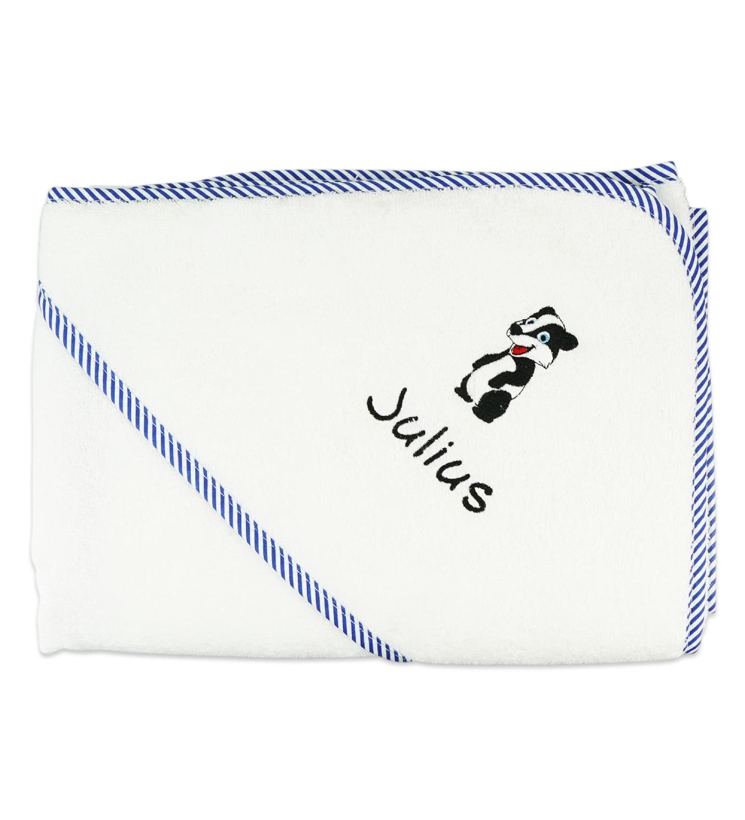 Personalized Wolimbo Hooded Towel for Babies & Children - 80x80 cm White with Blue Stripes Custom Name & Motif - Buy Online on GoSupps.com
