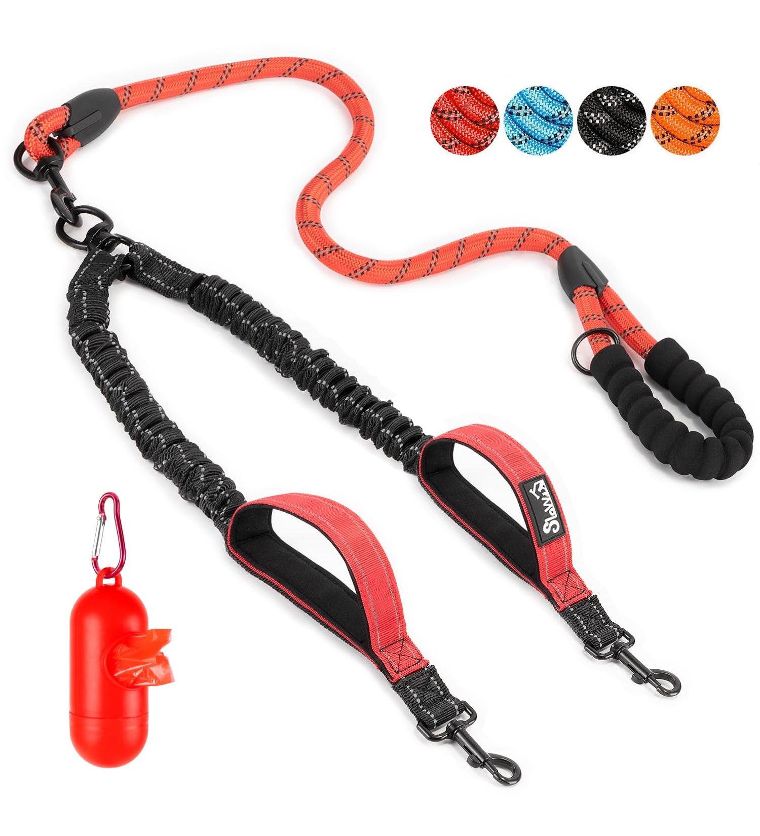 Eyein Double Linen Dog Leash for Large Dogs - Reflective Flexible & Padded Handles - Perfect for Dogs 11-68 kg - Red - Buy Online on GoSupps.com