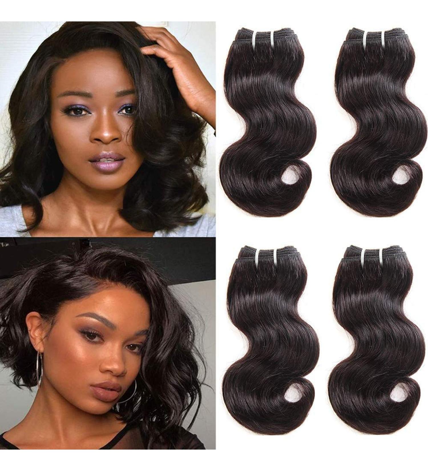 Tnice 8A Grade Brazilian Body Wave Hair Extensions - 100% Virgin Human Hair 50g 4 Bundle Set Natural Black 8 Inch - Buy Online on GoSupps.com
