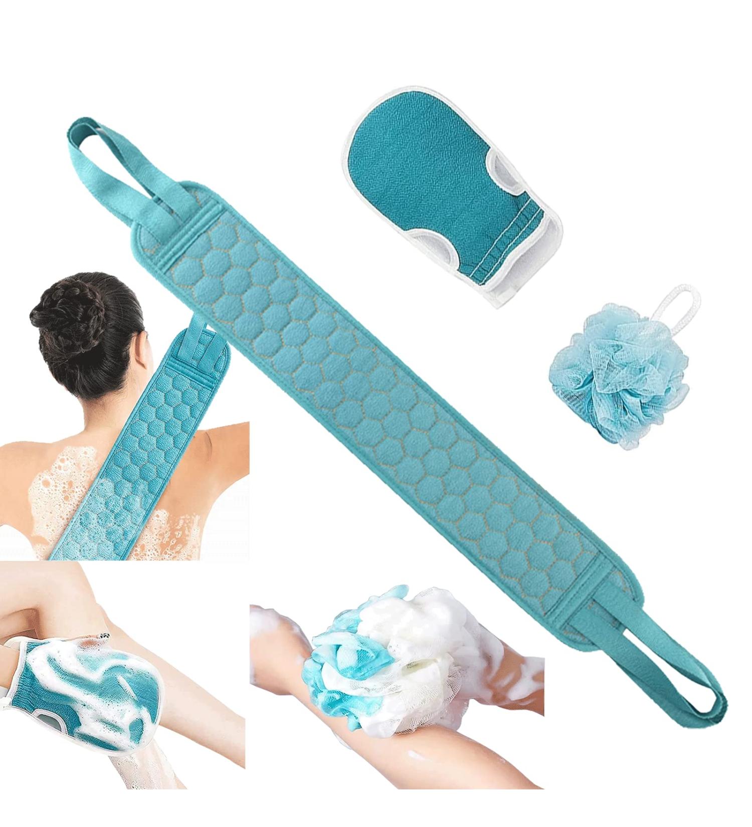 3Pcs Exfoliating Body Scrubber Set - Back Scrubber, Bath Glove, and Loofah Sponge - Deep Cleanse for Men and Women - Buy Online on GoSupps.com