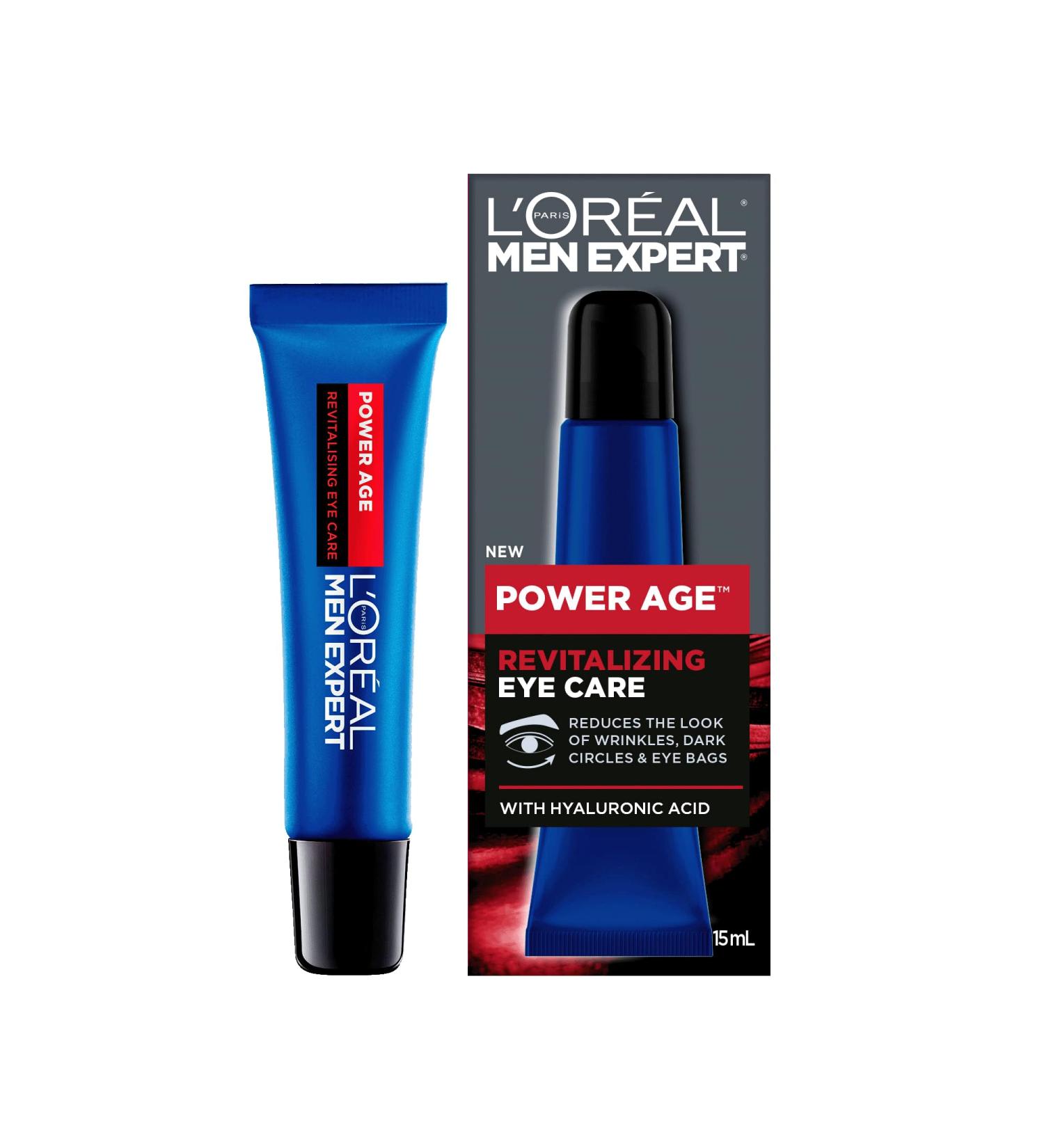 L'Or al Paris Men Expert Power Age Revitalizing Eye Care with Hyaluronic Acid Reduces the Look of Wrinkles Dark Circles & Eye Bags 15 mL Eye Cream 15ml - Buy Online on GoSupps.com
