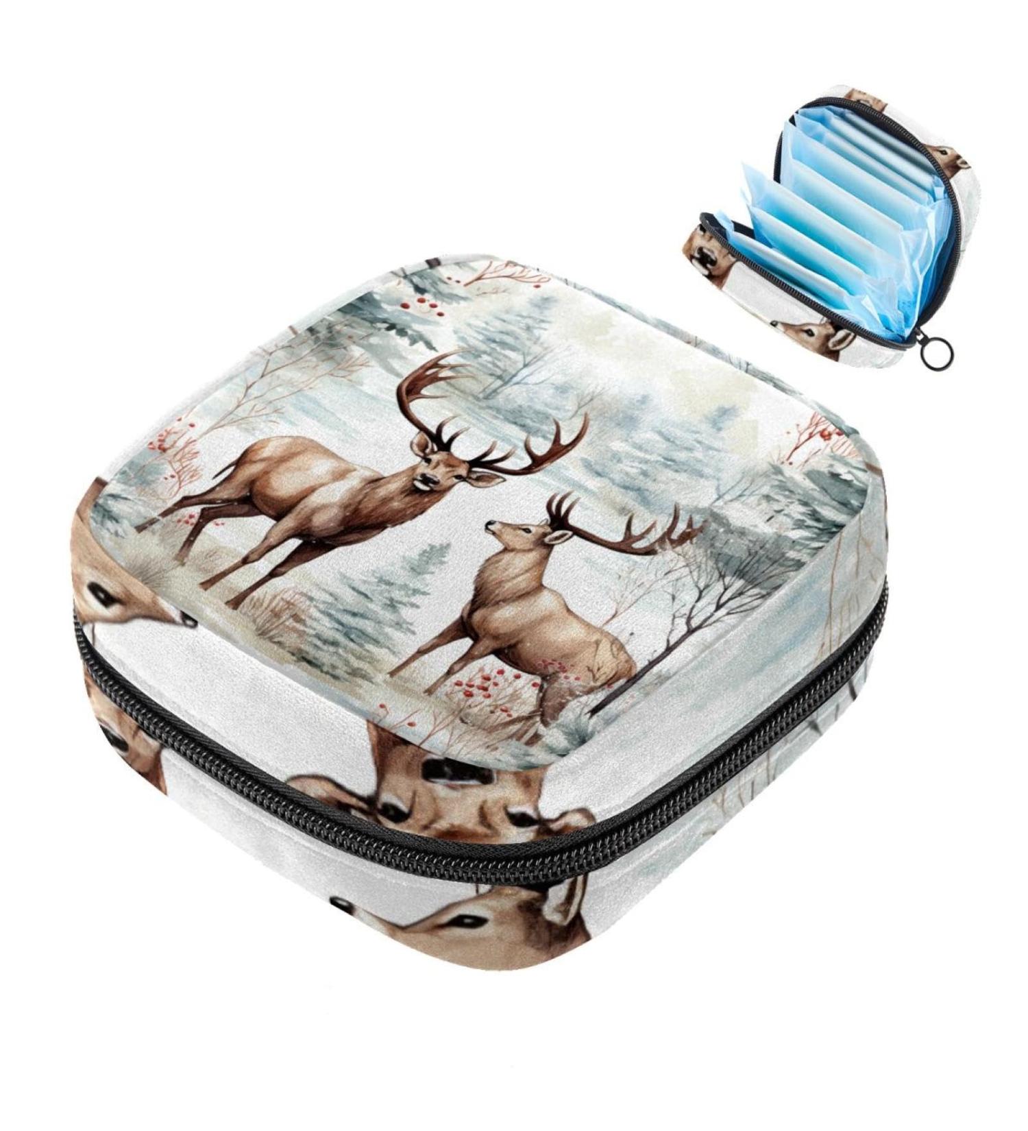 Menstruation Upholstered Bag for Women & Girls - Zippered Collectible for Tampons - Merry Christmas Santa Claus Design - 4.7x6.6x6.6 in - Buy Online on GoSupps.com