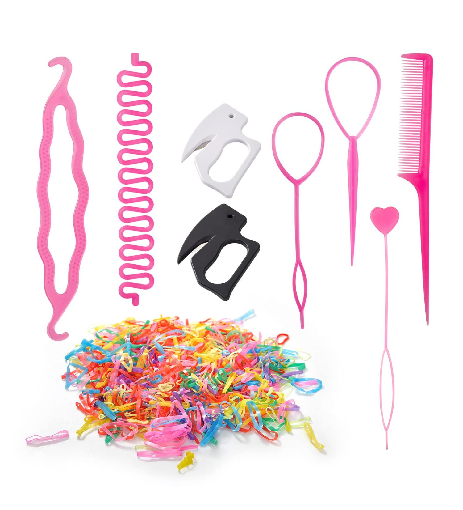 2Pcs Hair Band Remover Cutter & 6Pcs Hair Styling Tool Kit with 760Pcs Color Hair Ties for Girls & Women - Buy Online on GoSupps.com