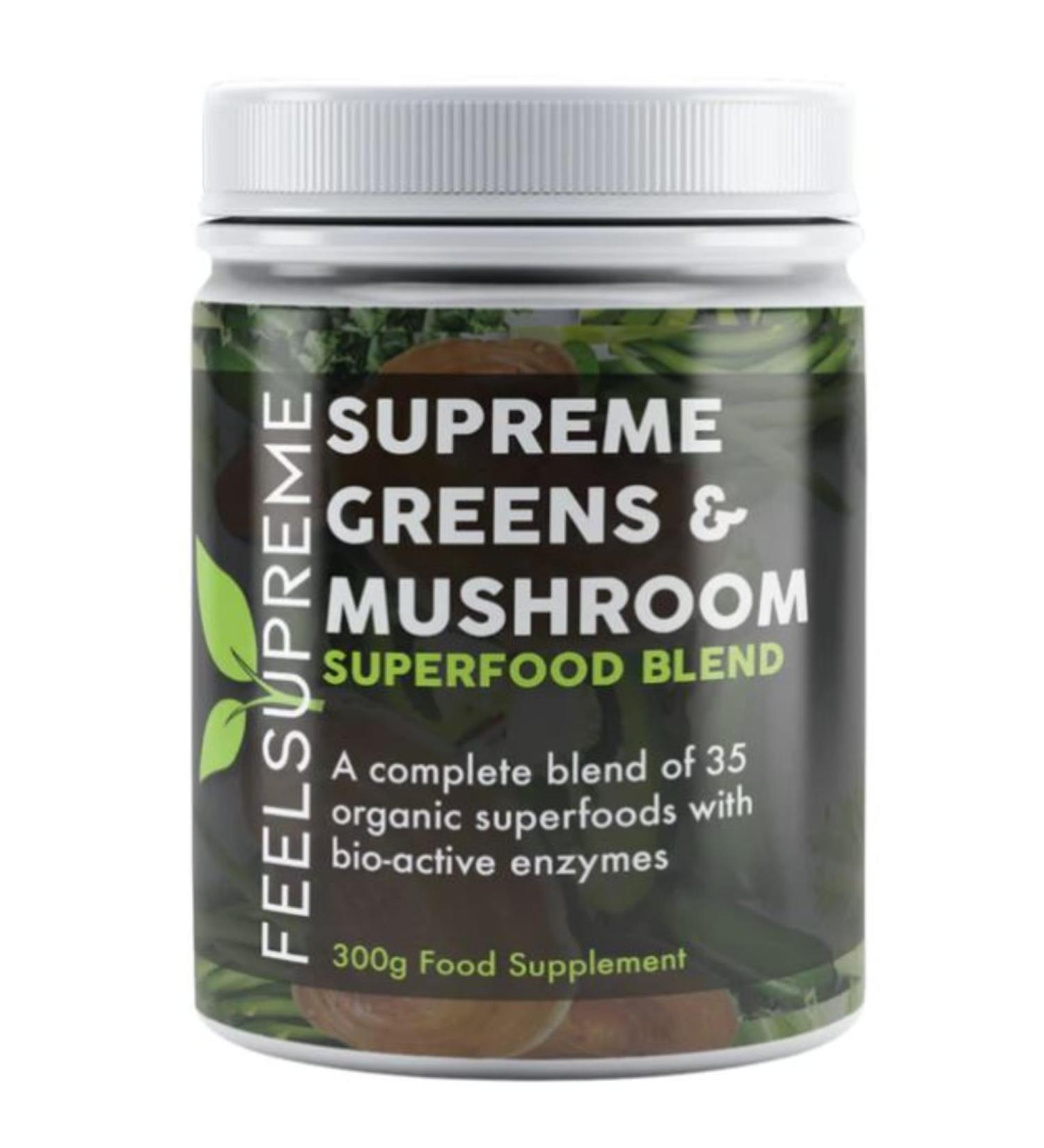 Super Greens Powder with Mushroom Large 300g Blend of 35 Superfoods No Nasty Fillers or Additives 100% Natural Vegan-Friendly Up to 1 Months Supply Add to Your Daily Juice or Smoothie - Buy Online on GoSupps.com