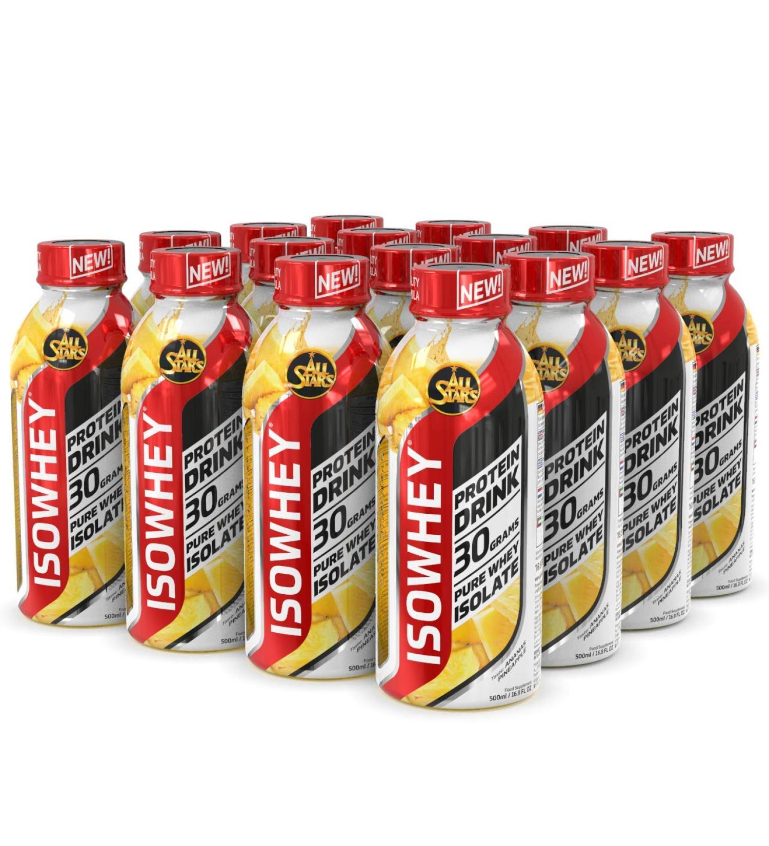 All Stars Isowhey Pure Protein Drink - Pina Colada | 16 x 500ml | 30g Whey Protein & 7.5g BCAAs | Lactose-Free Low Sugar | Ready-to-Drink Protein Shake (8L) - Buy Online on GoSupps.com